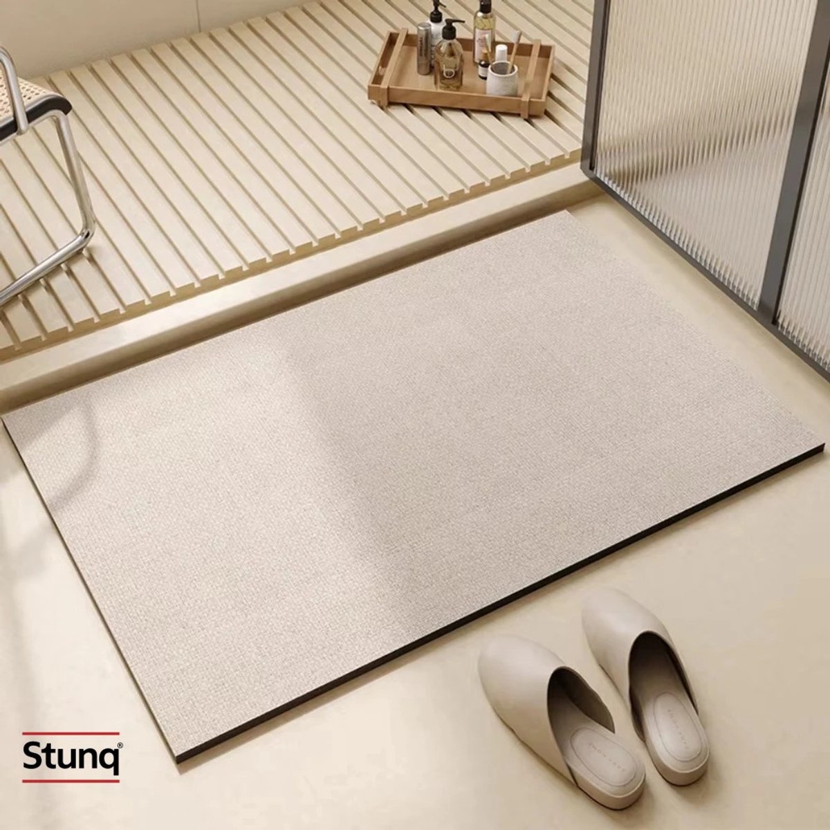 Stunq® Badmat met antislip onderlaag - Lichtbeige, snel drogend
