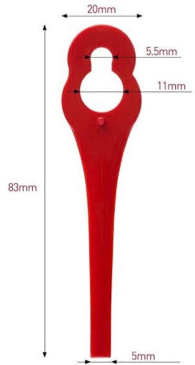 Verpakking geschikt voor 100 vervangende plastic messen geschikt voor Florabest LIDL grasmaaiers FRTA 20 A1, FAT 18B3 en FRT18A