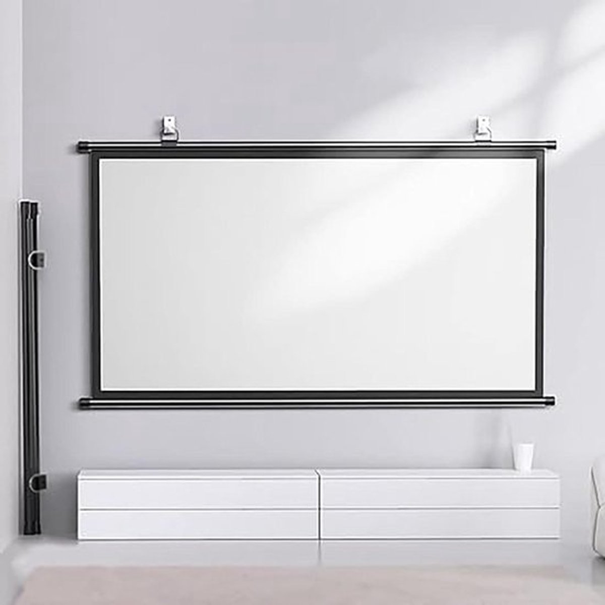 Projectiescherm Handmatig - Rolbaar Scherm Draagbaar Scherm - Home Cinema Ervaring - Wit Glasvezel Materiaal - 60 Inch 16:9 - Zwart