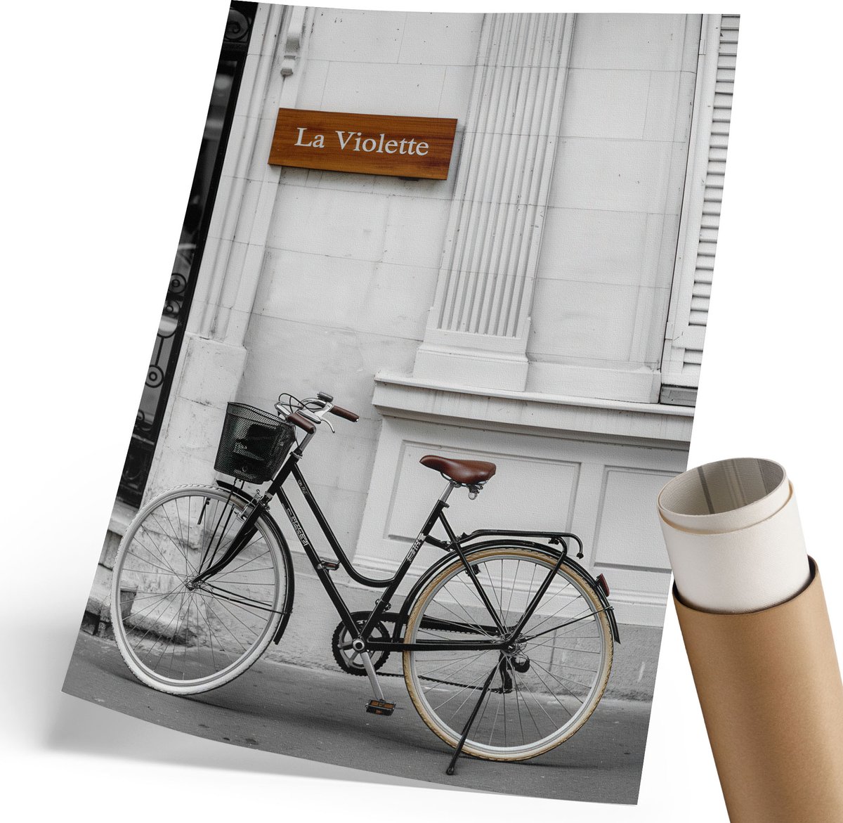Coloray Canvas Poster Polycanvas - Fiets Tegen De Muur, Fotografie - 210 x 297 mm - Wit Decoratie - Rechthoek - Decoratieve poster - Woonkamer, Slaapkamer, Kantoor - Vintage