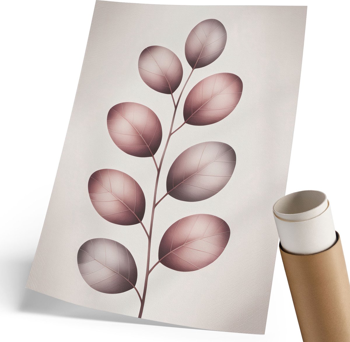 Coloray Canvas Poster Polycanvas - Roze Bladeren, Schilderen - 210 x 297 mm - Roze Patroon - Rechthoek - Muurdecoratie - Woonkamer, Slaapkamer, Kantoor - Minimalist