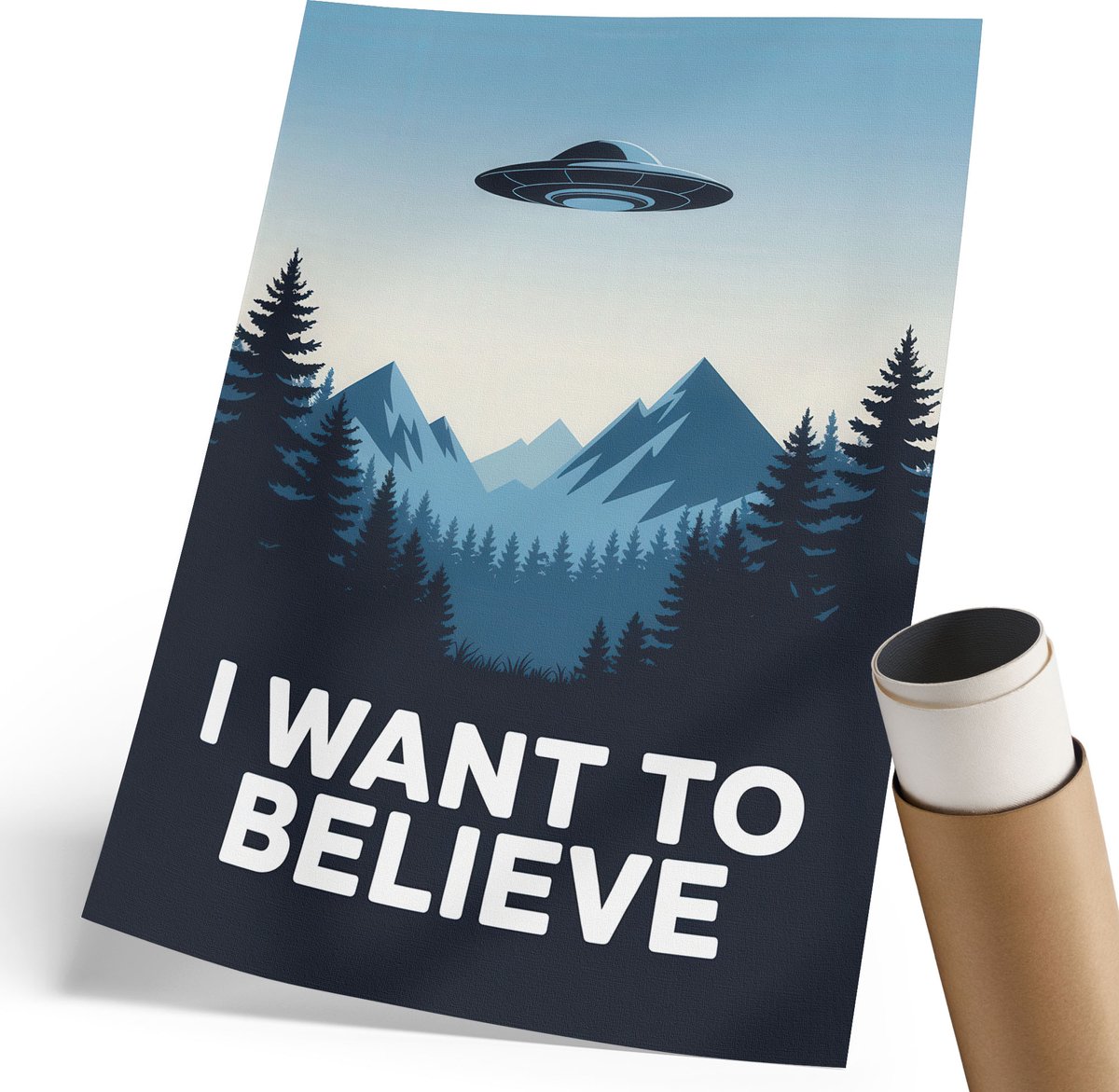 Coloray Canvas Poster Polycanvas - Ufo-Poster, Illustratie - 210 x 297 mm - Blauw Poster - Rechthoek - Kunstposter - Woonkamer, Slaapkamer, Kantoor - Popcultuur