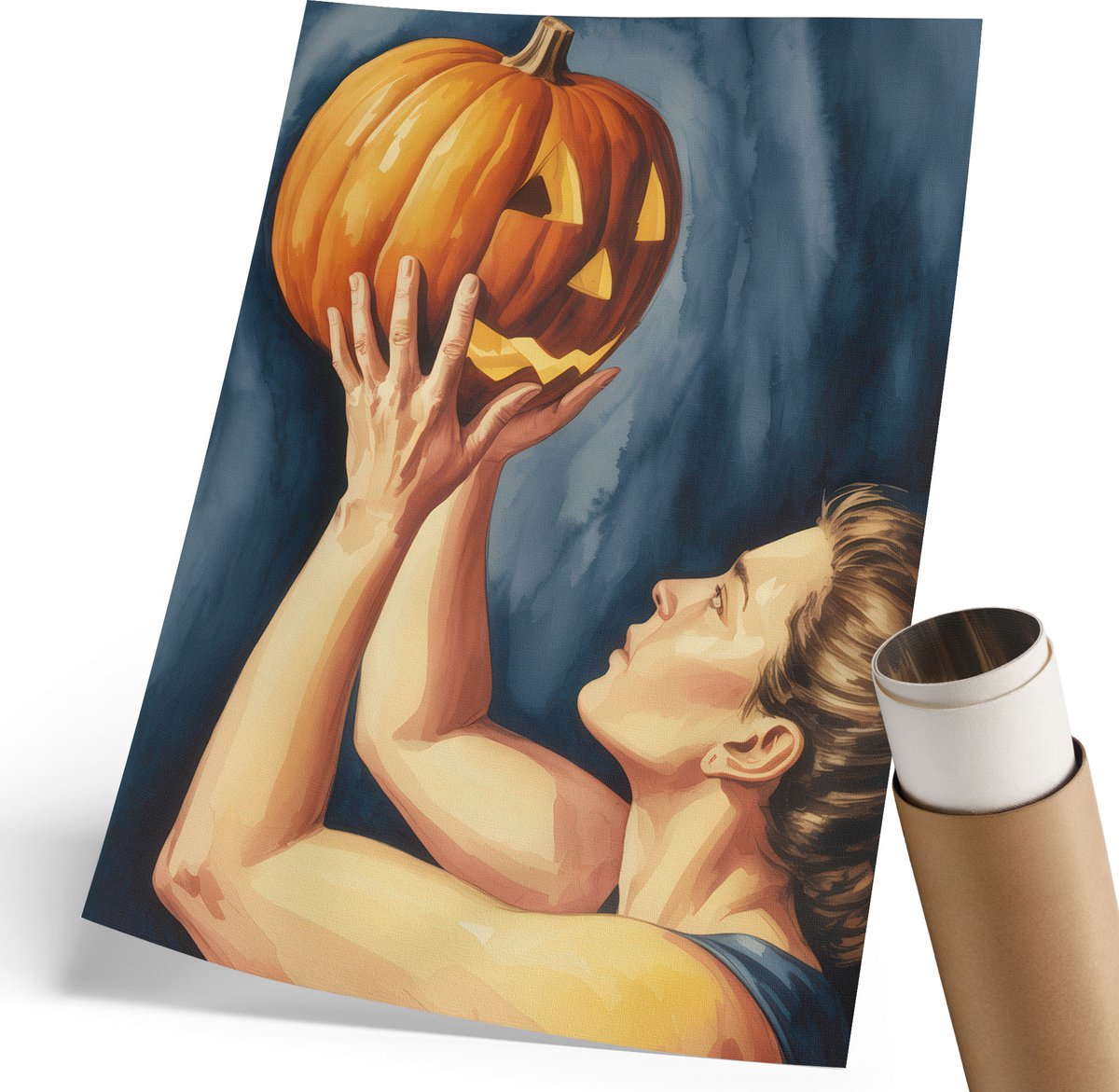 Coloray Polycanvas Poster - Halloweenpompoen, Schilderen - 210 x 297 mm - Oranje Wandposter - Rechthoek - Wandkunst - Woonkamer, Slaapkamer, Kantoor - Expressief