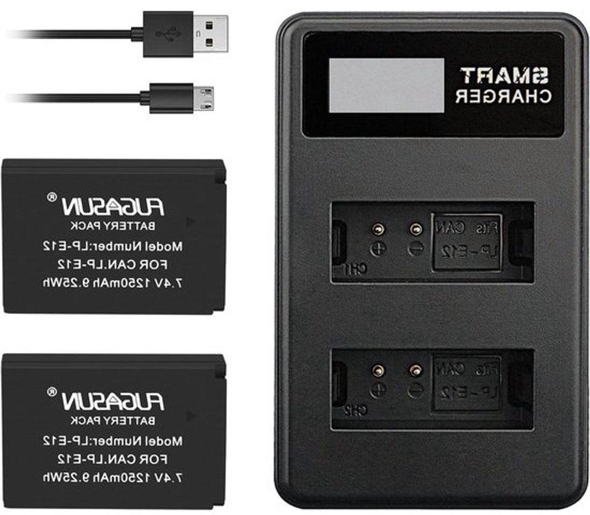 Camera Batterij Set - Accu's met Lader - Fotografie - Oplaadbaar - 1250 mAh - Zwart