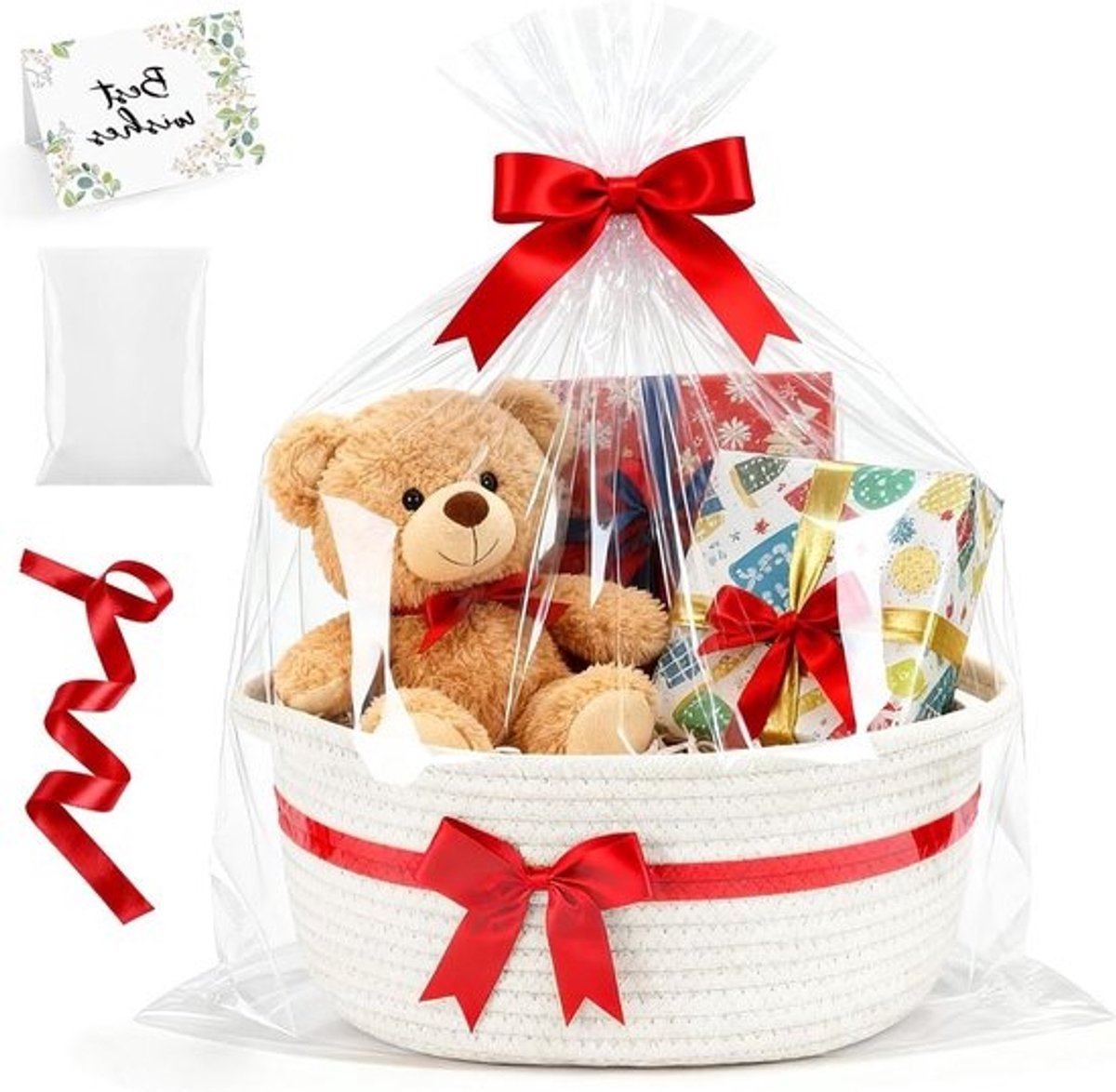 Lege Cadeaumand - Geschenkmand Opbergmand - Cadeaus Presenteren - Handgeweven Katoen - 30x20x12.5 cm - Wit