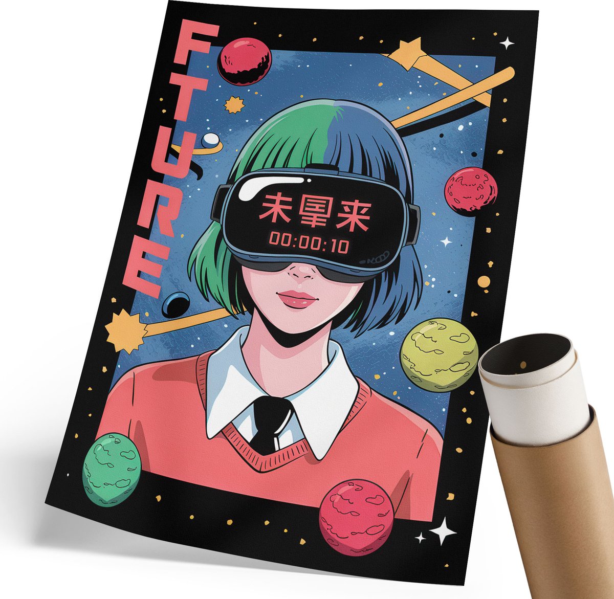 Coloray Canvas Poster Polycanvas - Toekomstige Anime, Illustratie - 210 x 297 mm - Zwart Decoratie - Rechthoek - Wandkunst - Woonkamer, Slaapkamer, Kantoor - Popcultuur