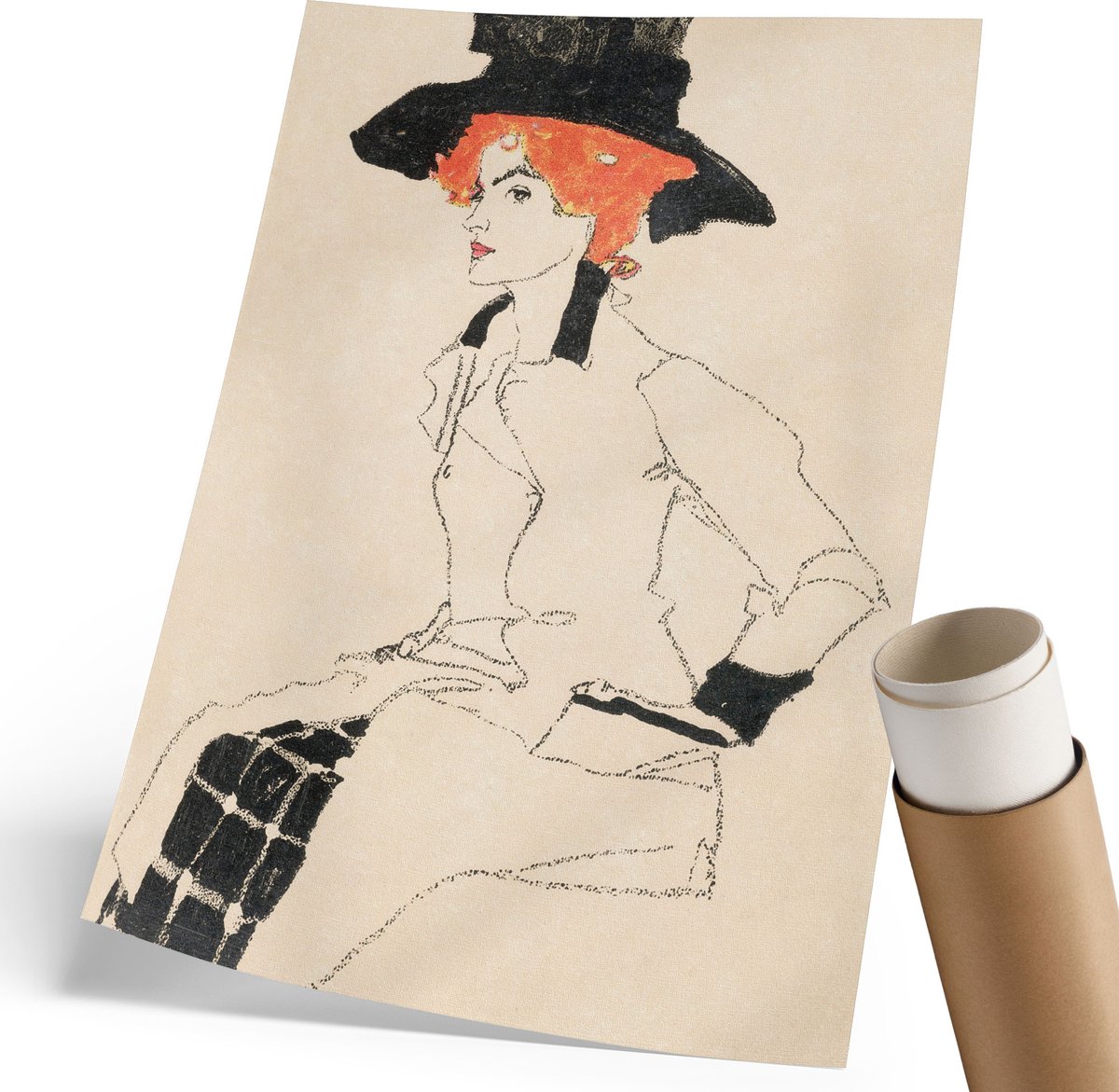 Coloray Polycanvas Poster - Portret Van Een Vrouw Ii, Tekening - 210 x 297 mm - Beige Kunst - Rechthoek - Wandkunst - Woonkamer, Slaapkamer, Kantoor - Rustiek