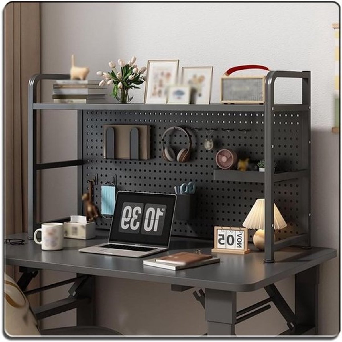 Bureau Etagere - Bureau Organizer Plank - Werkplek Organiseren - Geperforeerd Metaal - 115x68 cm - Zwart