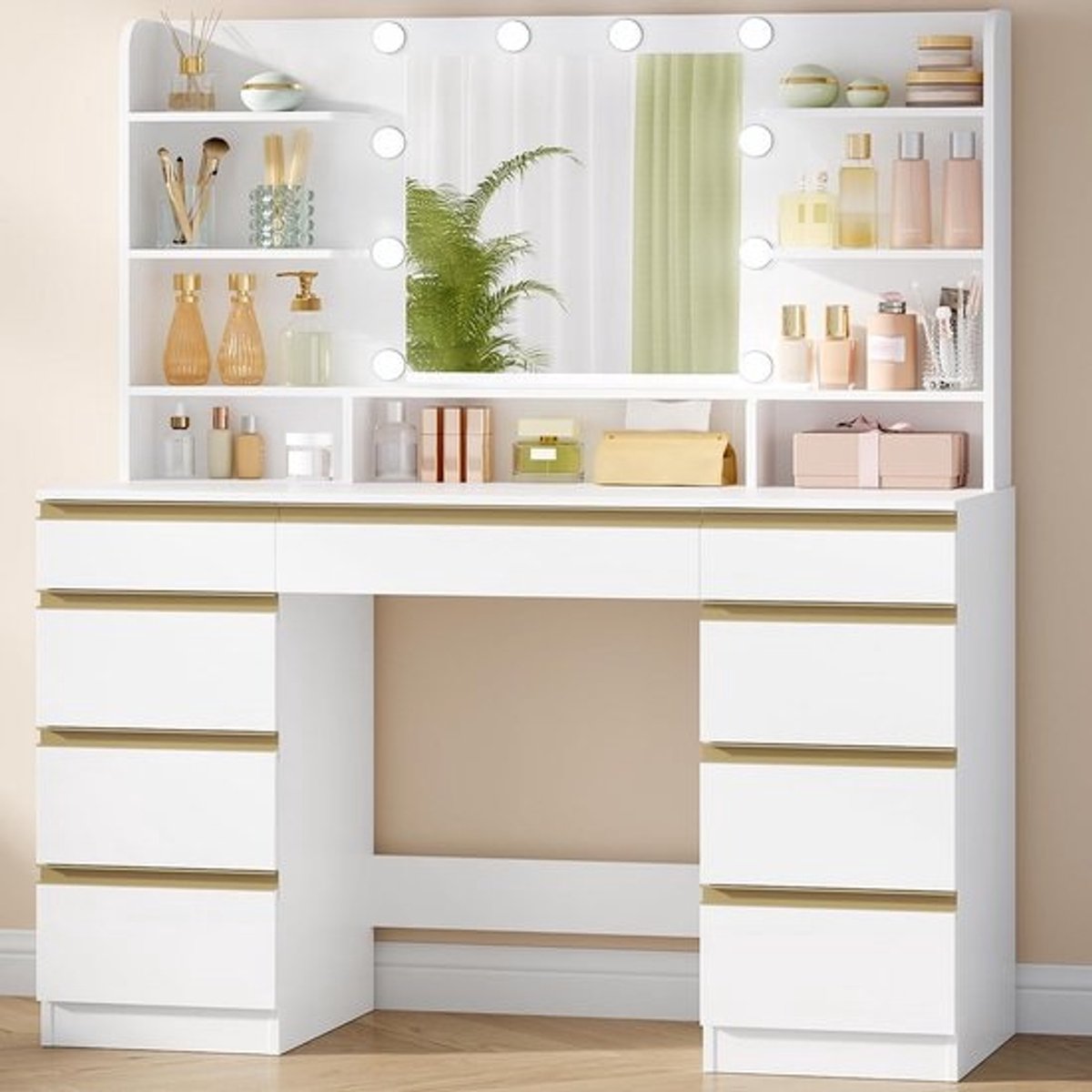 Kaptafel met Spiegel en Verlichting - Make-up Tafel - Make-up tafel - Opberg