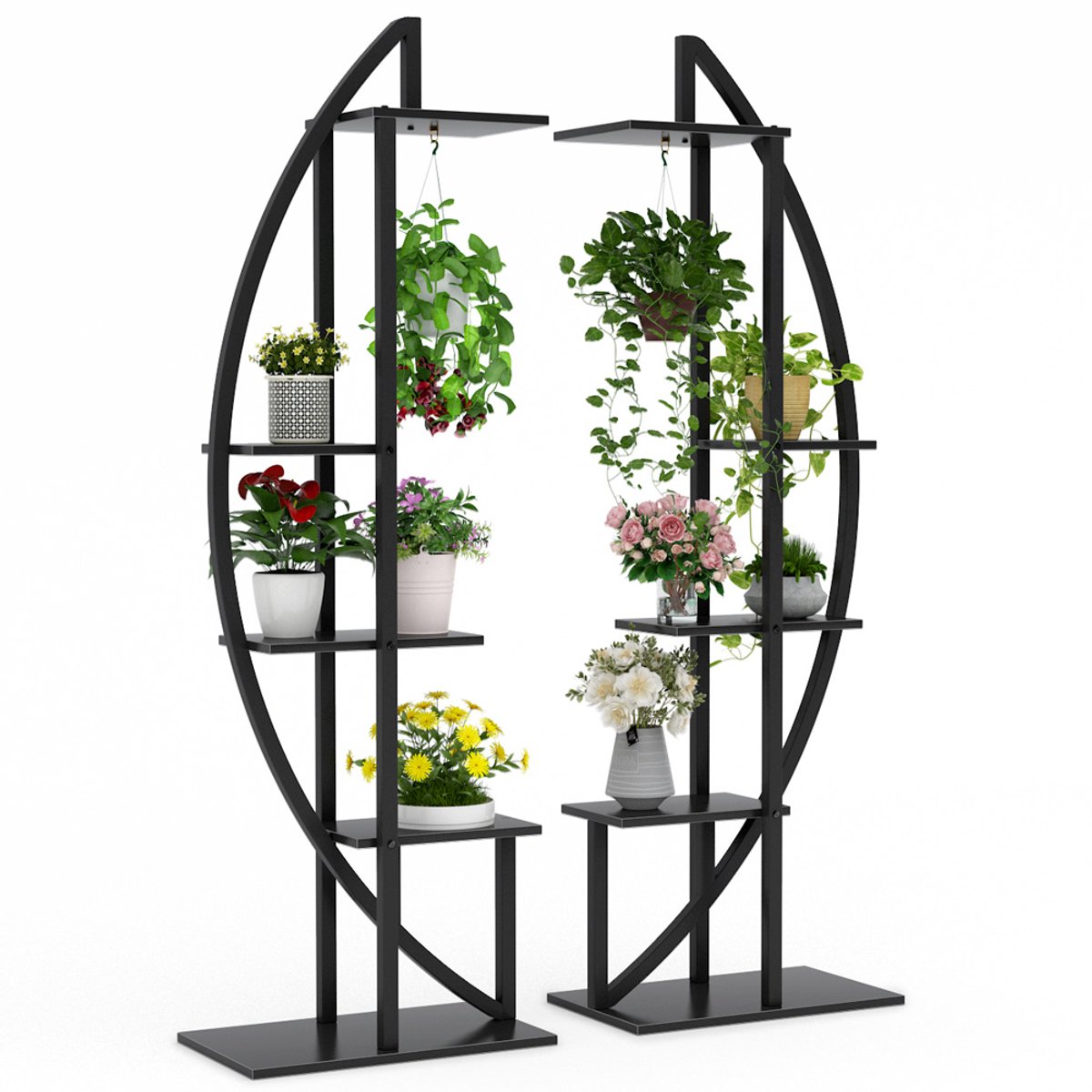 Mura Plantenstandaard - Plantenrek - Plantentafel - Plant Stand - Kast - Plantentrap - Set Van 2 Stuks - 5 Etages - Zwart