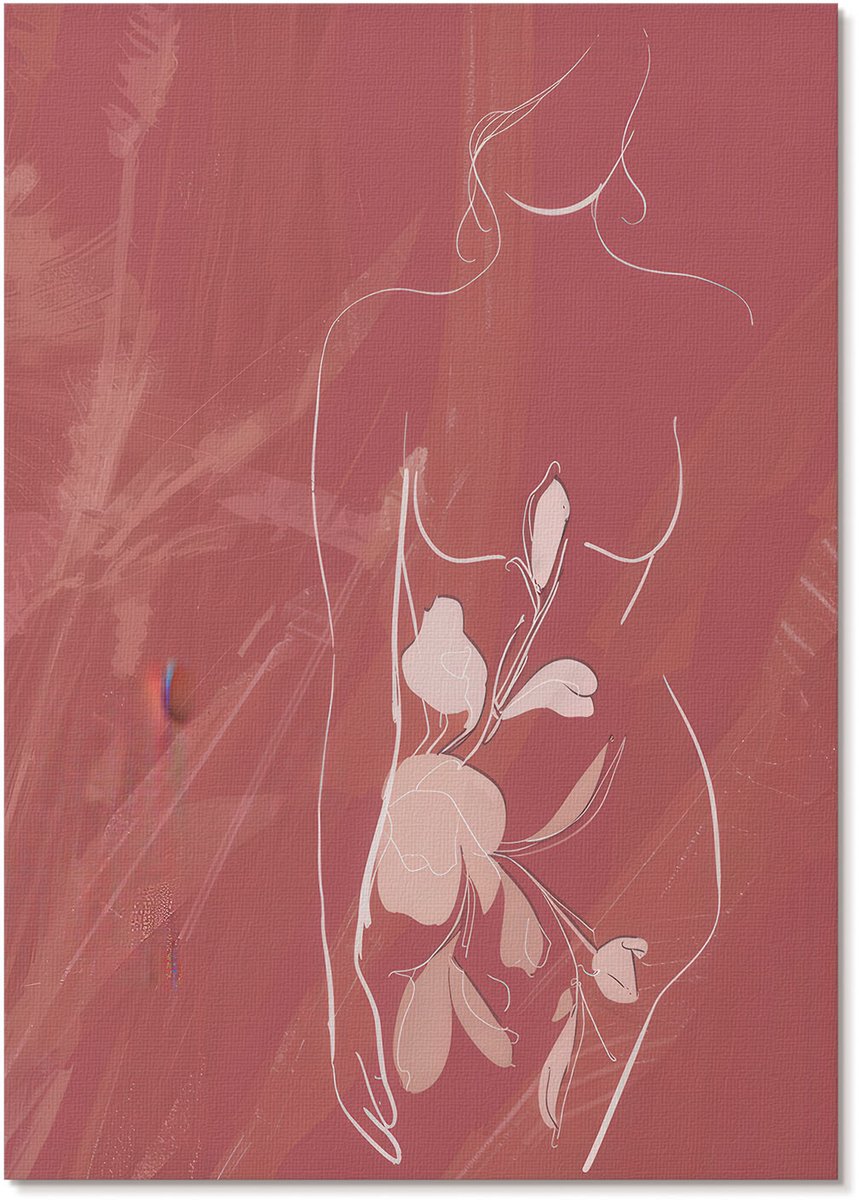 Tulup Polycanvas Wandposter - Vrouwelijk Silhouet, Illustratie - A4 - Bordeaux Patroon - Rechthoek - Muurkunst - Woonkamer, Slaapkamer, Kantoor - Expressief