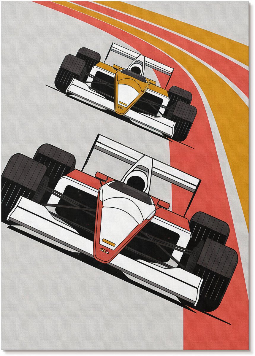 Tulup Polycanvas Poster - Formule Race, Illustratie - A4 - Wit Wanddecoratie - Rechthoek - Kunstposter - Woonkamer, Slaapkamer, Kantoor - Retro