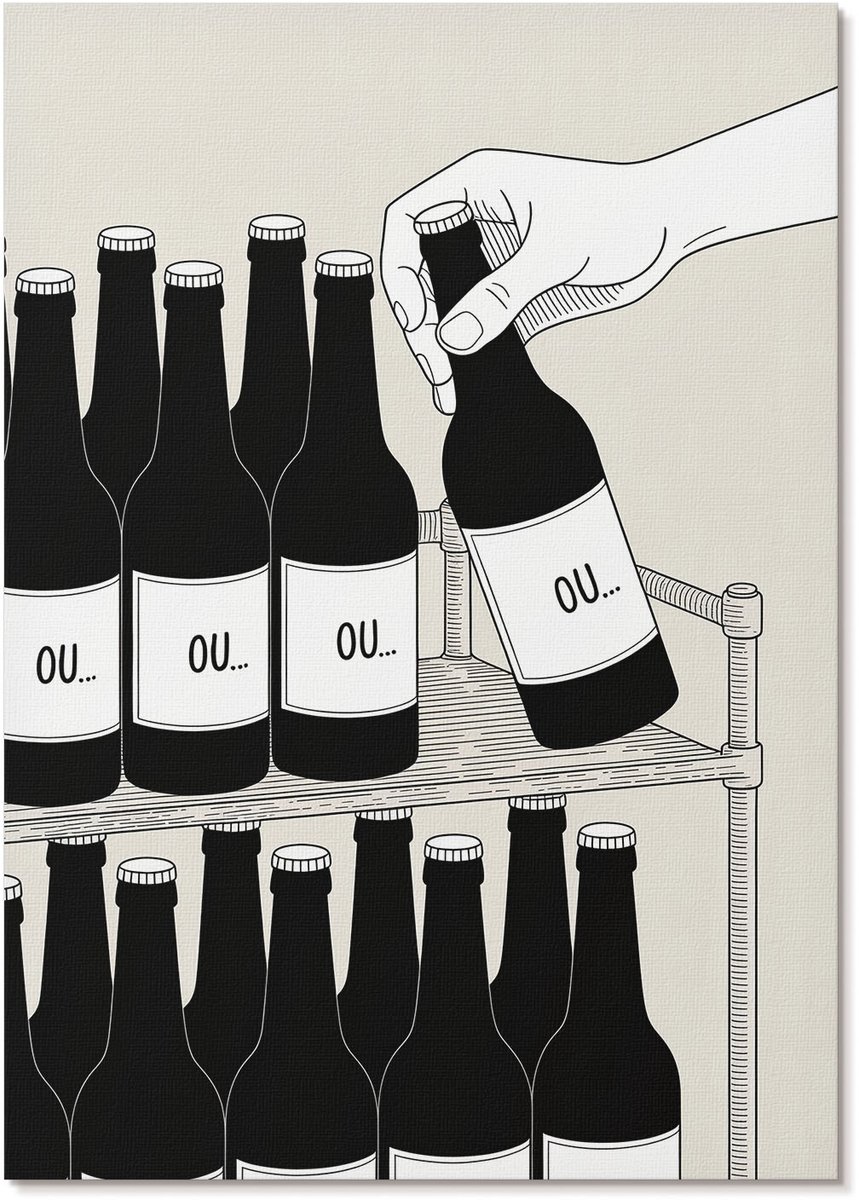 Tulup Polycanvas Poster - Flessen Drank, Illustratie - A4 - Zwart-wit Illustratie - Rechthoek - Wandkunst - Woonkamer, Slaapkamer, Kantoor - Minimalist