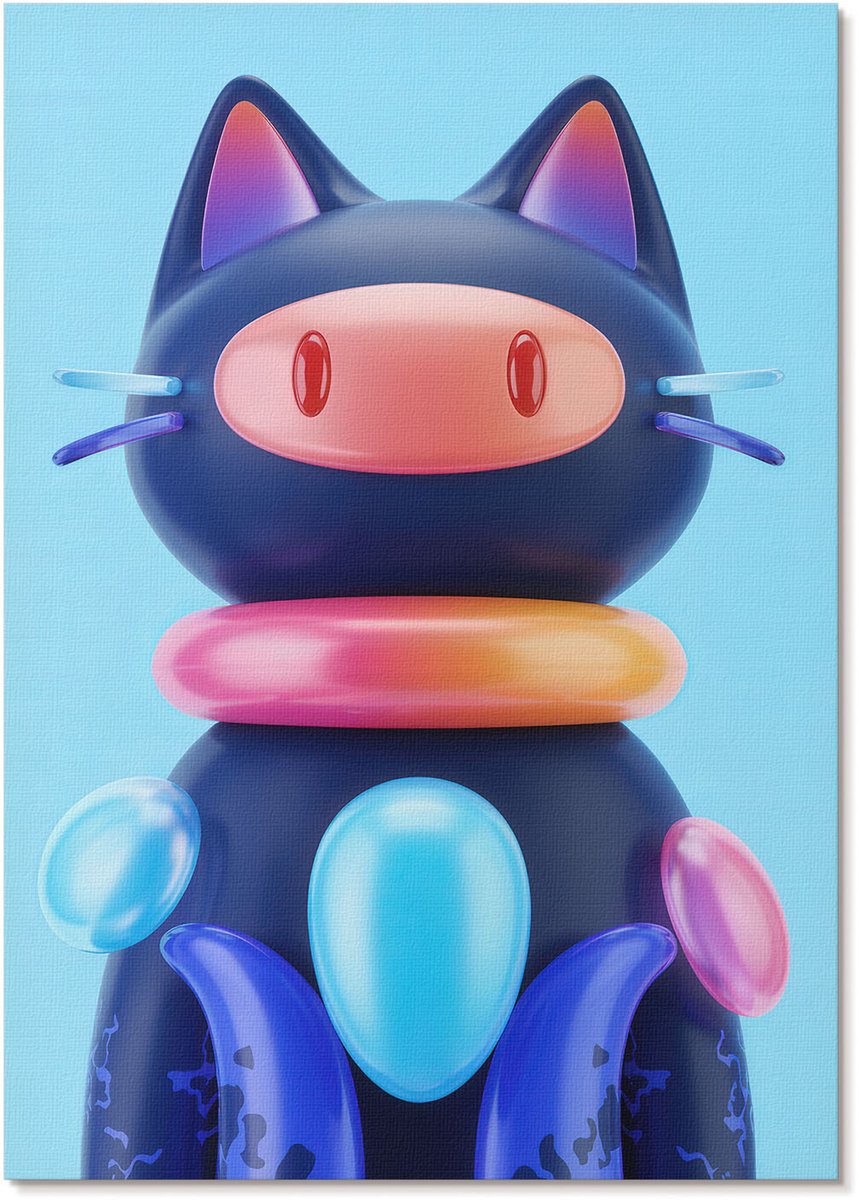 Tulup Polycanvas Wandposter - Futuristische Kat, Illustratie - A4 - Blauw Design - Rechthoek - Interieurdecoratie - Woonkamer, Slaapkamer, Kantoor - Kinder
