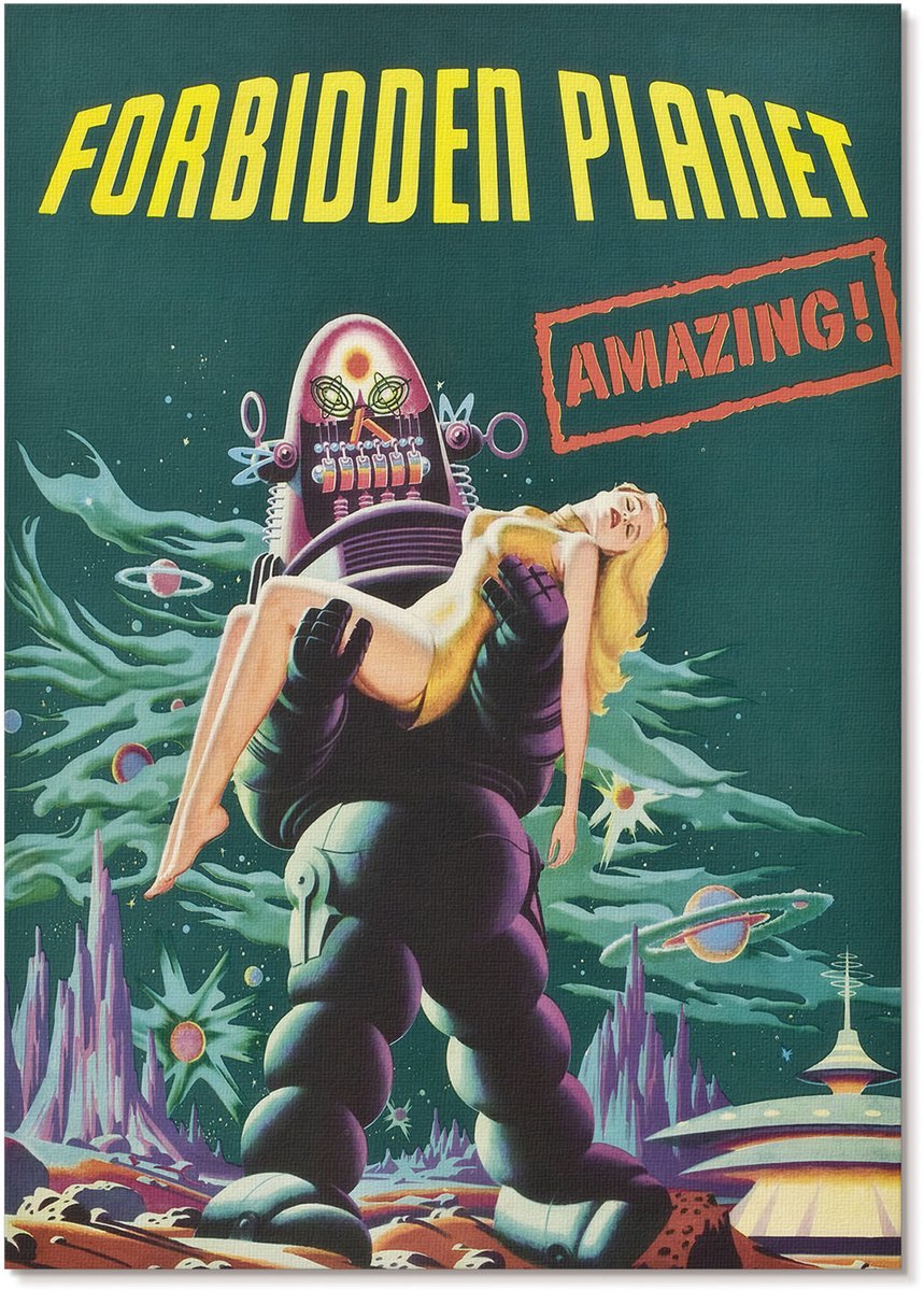 Tulup Polycanvas Wandposter - Verboden Planeet, Illustratie - A4 - Groen Illustratie - Rechthoek - Muurkunst - Woonkamer, Slaapkamer, Kantoor - Retro