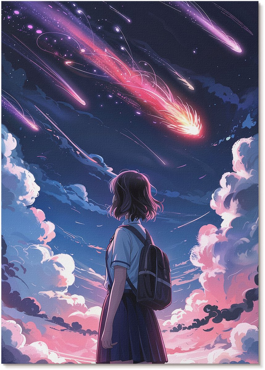 Tulup Polycanvas Poster - Anime-Ruimte, Illustratie - A4 - Blauw Motief - Rechthoek - Muurdecoratie - Woonkamer, Slaapkamer, Kantoor - Anime/manga