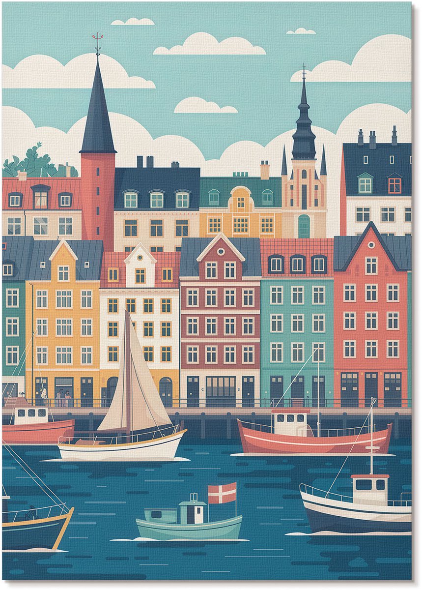 Tulup Polycanvas Wandposter - Scandinavische Charme, Illustratie - A4 - Blauw Wandposter - Rechthoek - Canvasposter - Woonkamer, Slaapkamer, Kantoor - Retro