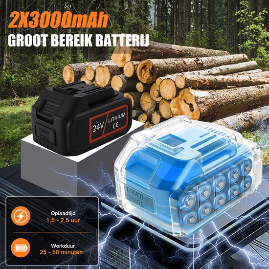 Grenintol Mini Kettingzaag - Snoeizaag - 6 inch - Kettingzaag - Snoeizaag voor Takken en Hout - Draadloze Elektrische Kettingzaag - 24V 6000mAh - Handzaag - Brushless Motor - Automatische Kettingsmering - 2 Kettingen & Opbergkoffer — afbeelding 3