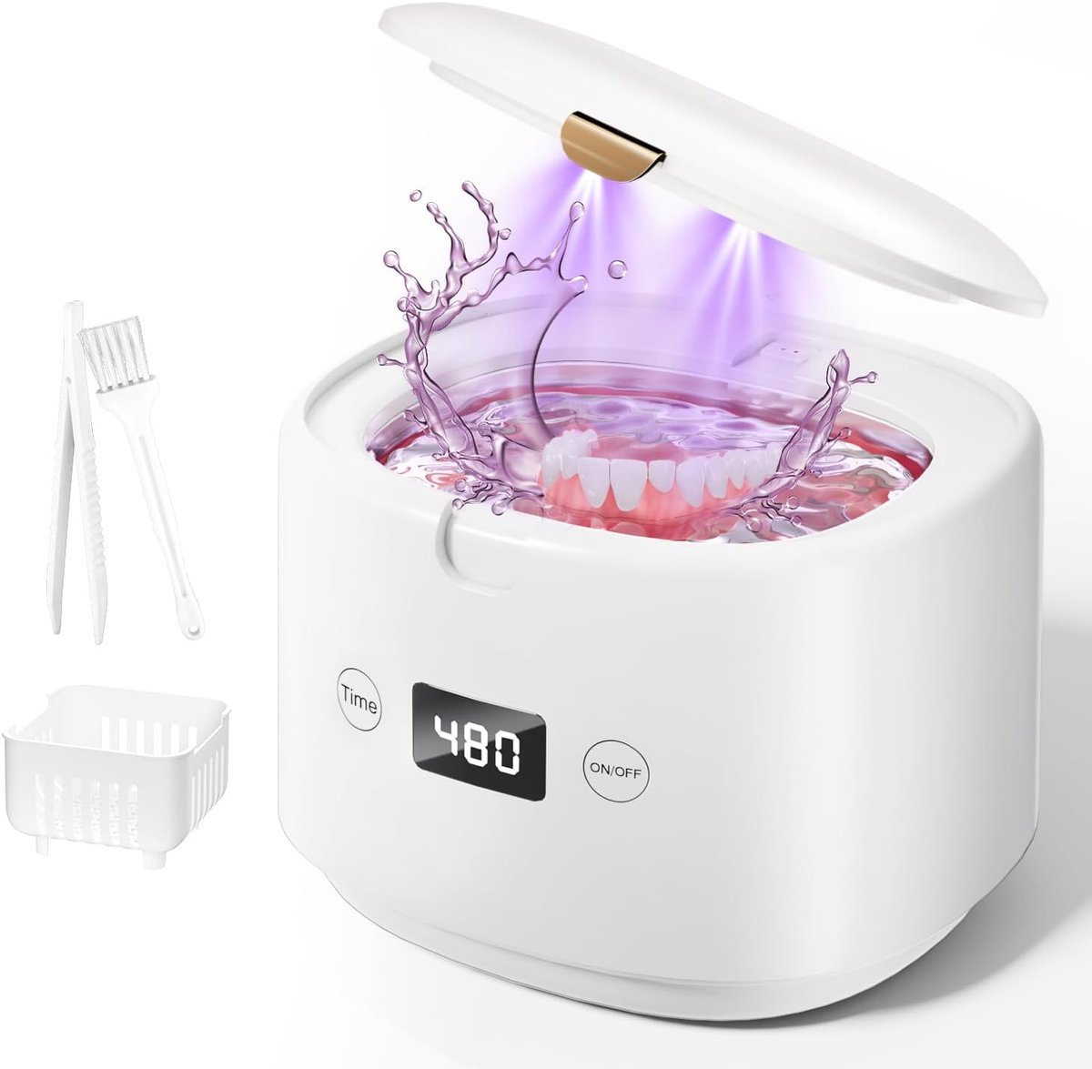 Ultrasone Retainer Cleaner - 45kHz Sonische Retainer Cleaner Machine Tandreiniging Pods 5 modi voor kunstgebitten, mondbescherming, beugels, tandenborstelkoppen, sieraden, alle tandheelkundige