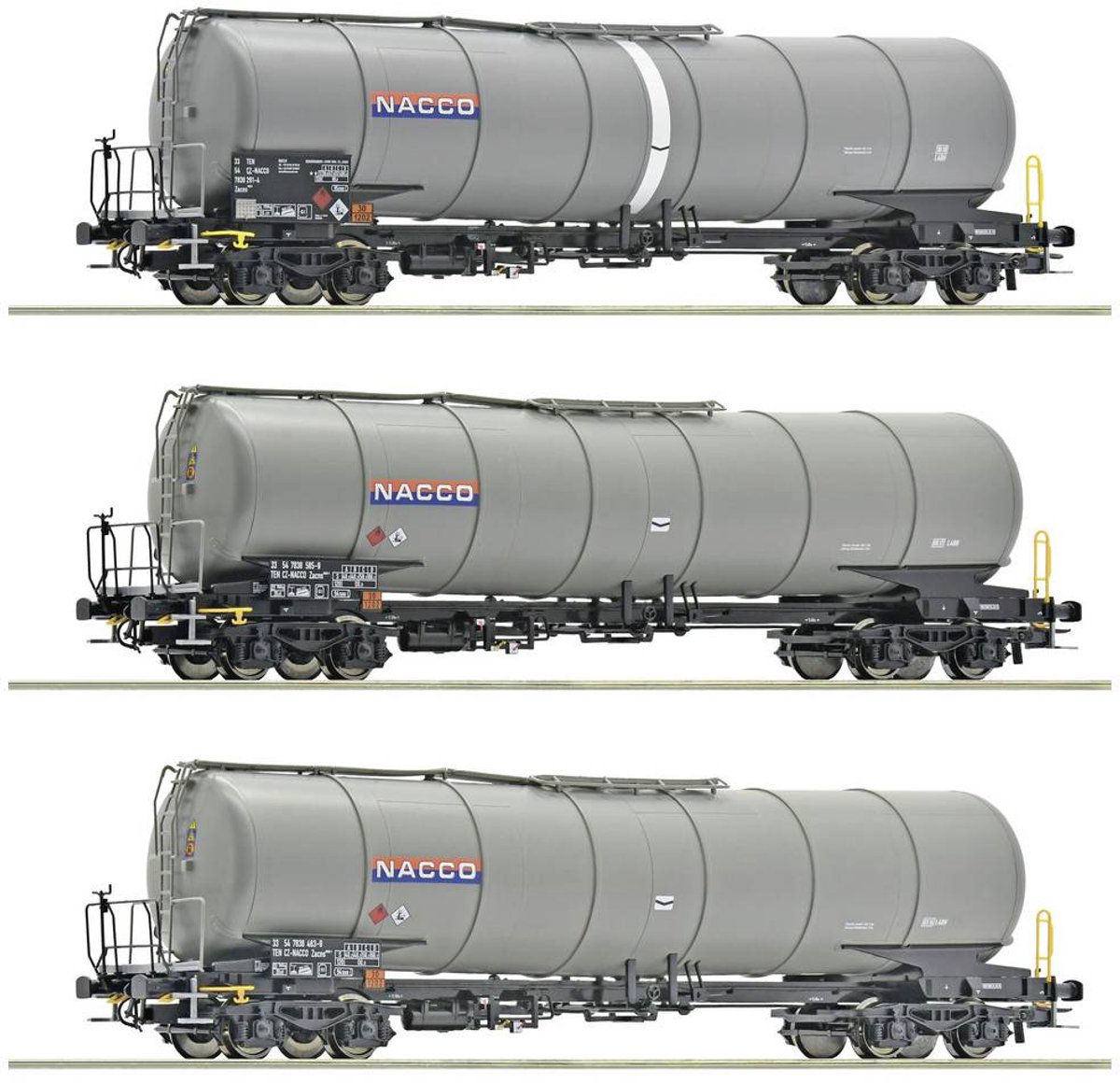 Roco 6600197 Goederenwagen DC Set van drie 4-assige ketelwagens, genus Zacns, de NACCO