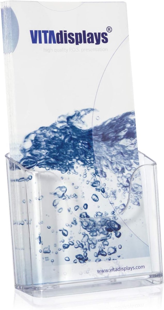 Tafelbrochurestandaard transparant, DIN lang (DL, 1/3 A4), 10,5 x 21 cm, van polystyreen