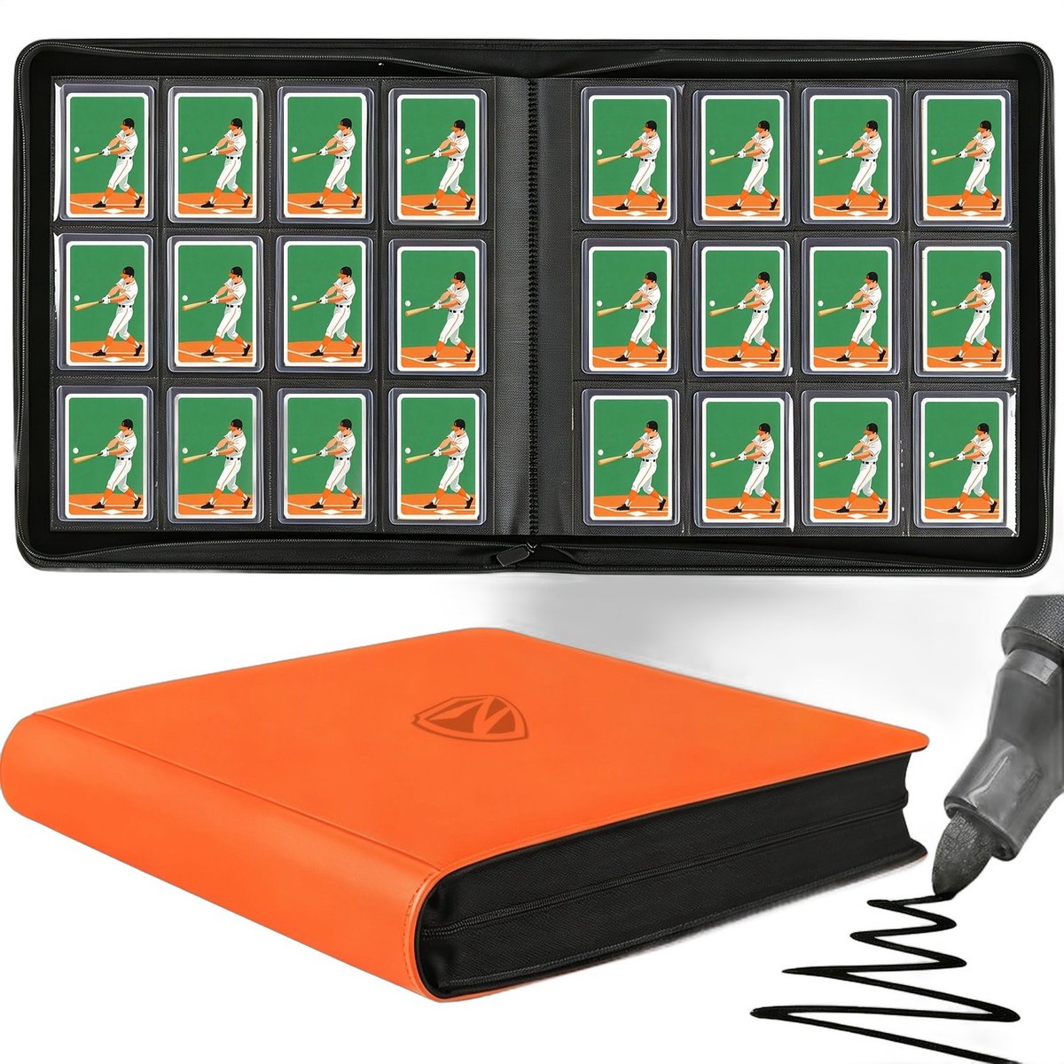 Currero Toploader Binder - Verzamelmap Kaarten - Geschikt voor Pokemon - 4 Pocket - 9 Pocket - 12 Pocket - Trading Card Map - Toploadermap - Oranje - 384 Kaarten