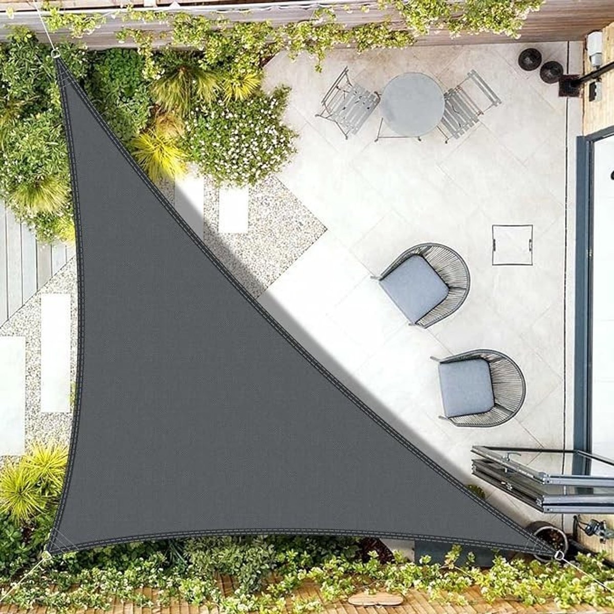 PolkaHome Schaduwdoek Driehoek 2,5x2,5x3,5m Waterafstotend UV-Bescherming Donkergrijs