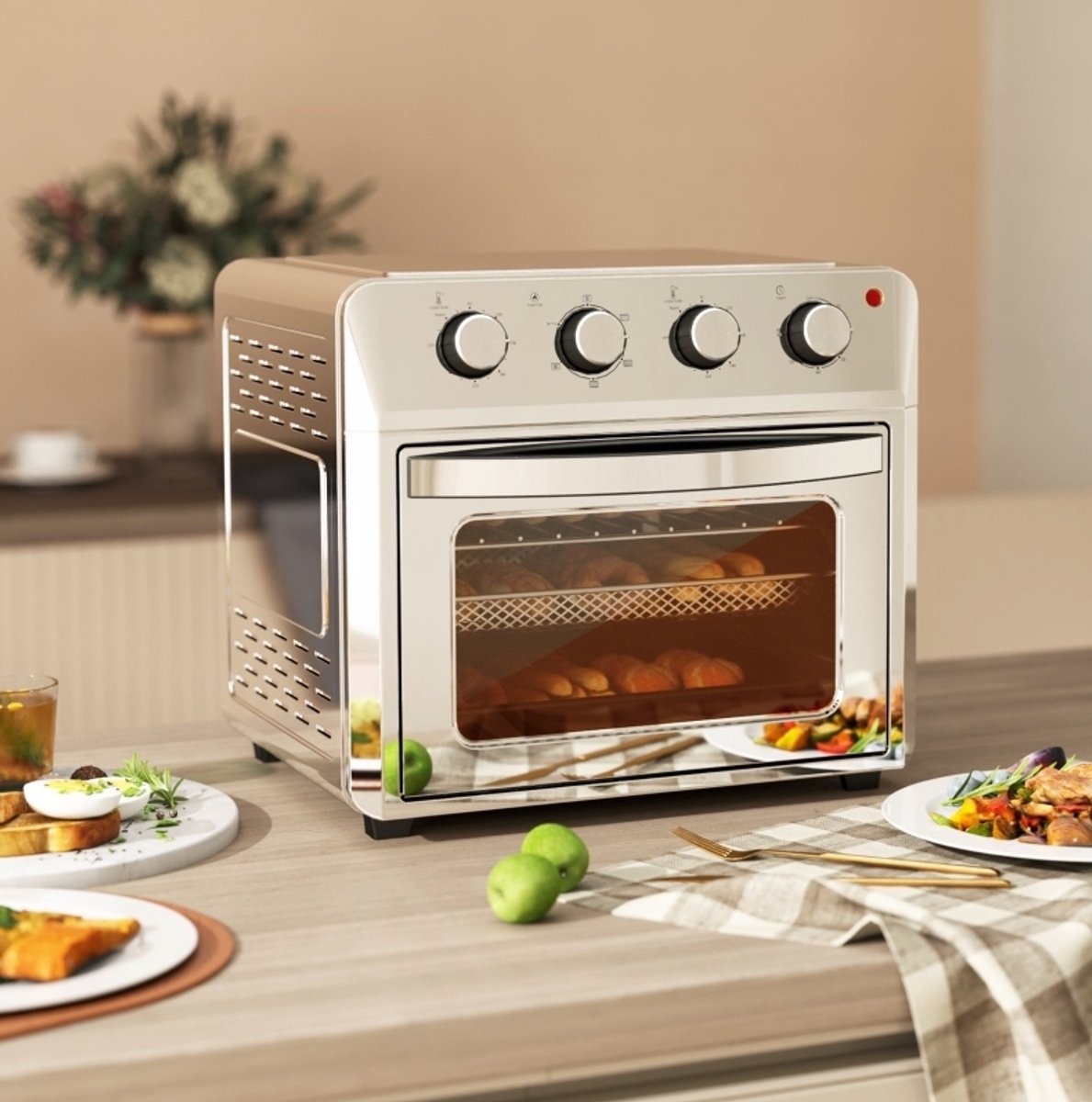 MODFU - Mini Oven - Hetelucht - 6 Standen - Timer - 24L - Zilver