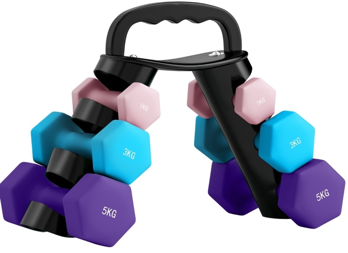 MODFU-Halterset-Opbergrek-Verstelbaar-Gewicht-Hexagonaal-Multicolor