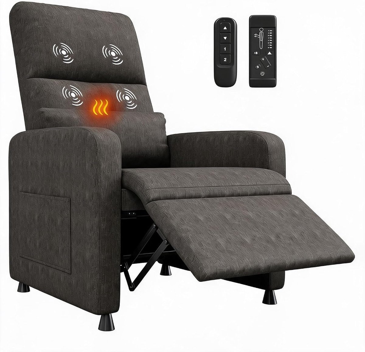 Elektrische Relaxfauteuil met Massage & Warmtefunctie - TV Stoel - Verstelbaar 105°-165° met Afstandsbediening - Linnen-Look - Max. 180 kg Draagvermogen - Bruin