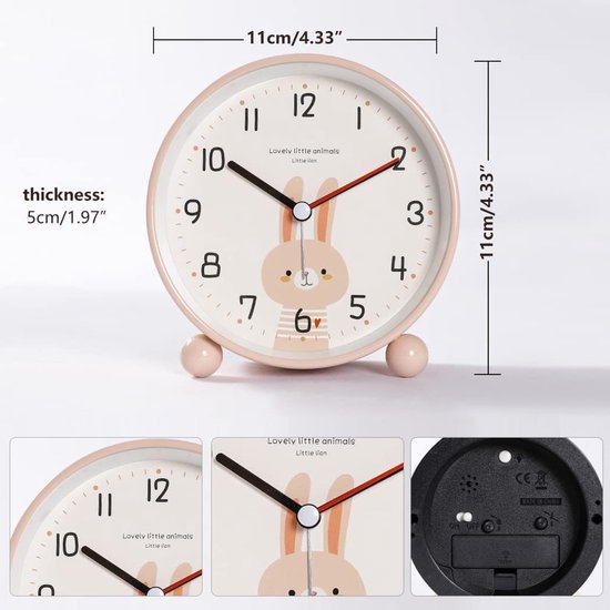 Kinderwekker Roze Haas - Stille Wekker - Tijd Leren Lezen - Zacht Nachtlampje - 11 cm - Roze — afbeelding 4