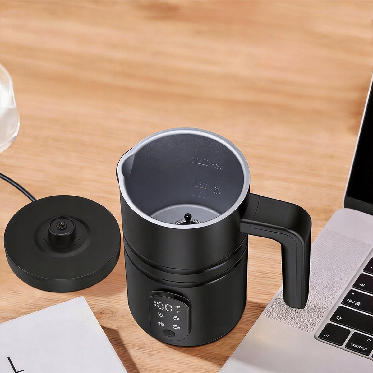 Elektrische Melkopschuimer - 4-in-1 Melkklopper - Koffieschuimer - 350 ml - Warm & Koud Schuim - 304 RVS Antiaanbak - 60-70°C - Automatische Uitschakeling - Antislip Handgreep - Milk Frother - Voor Latte & Cappuccino & Macchiato - Zwart — cadeau in Kookcadeaus - foto 3