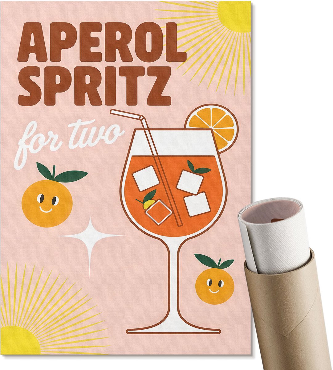 Coloray Canvas Poster Polycanvas - Aperol Spritz, Illustratie - A4 - Oranje Patroon - Rechthoek - Wandkunst - Woonkamer, Slaapkamer, Kantoor - Popcultuur