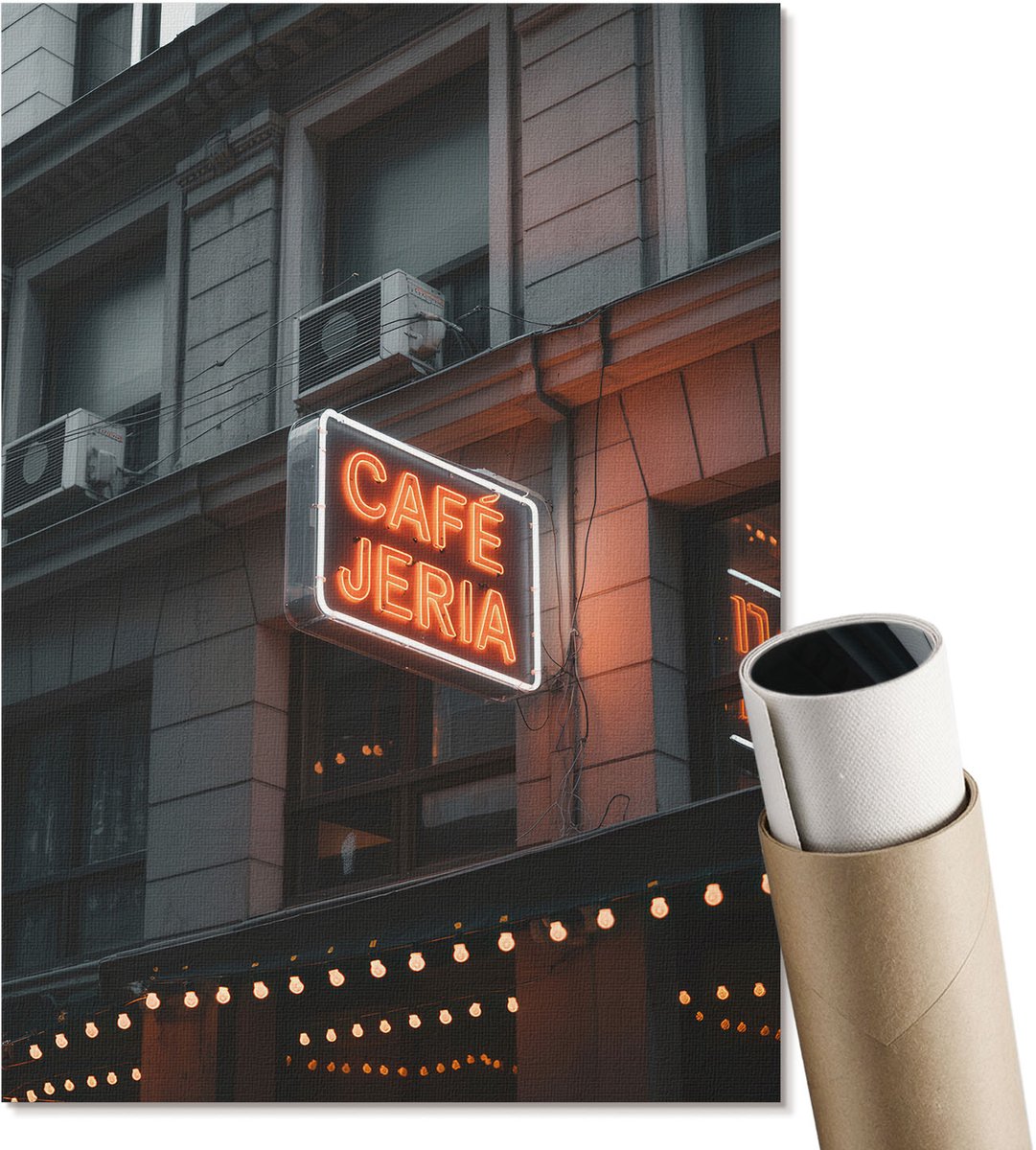 Coloray Polycanvas Poster - Neon Café, Fotografie - A4 - Oranje Illustratie - Rechthoek - Kunstposter - Woonkamer, Slaapkamer, Kantoor - Modern