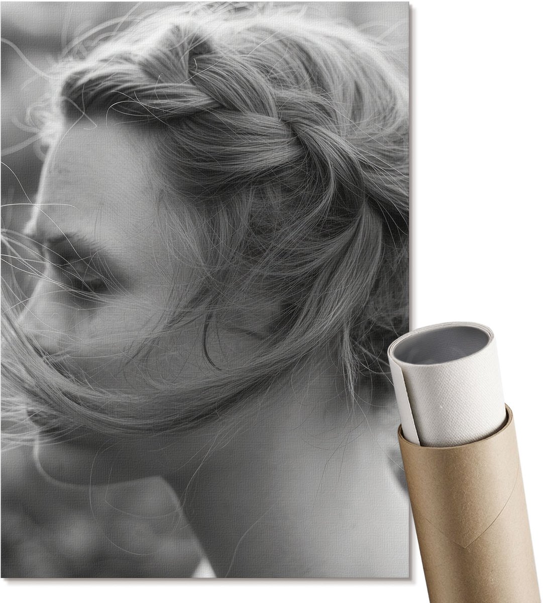 Coloray Polycanvas Poster - Portret Van Een Vrouw, Fotografie - A4 - Zwart-wit Motief - Rechthoek - Kunstposter - Woonkamer, Slaapkamer, Kantoor - Klassiek