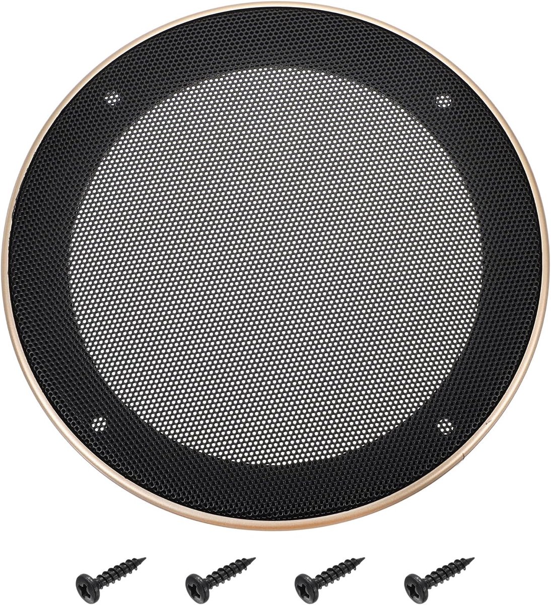 Luidsprekerrooster, metalen radiatorafdekking voor subwoofer, beschermingsrooster met gouden ABS-kunststof frame, voor auto-audio-accessoires met 4 schroeven, zwart