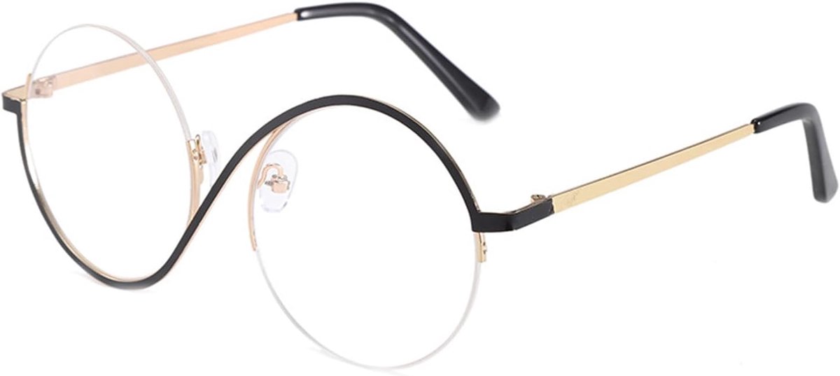 Eyewear Ronde Cirkel Frame Clear Lens, Halve Randloze Zonnebril, Null Diopter Brillframe, Anti-Blauw Licht Ray Brillen, Metalen Montuur Ronde Bril voor Halloween voor Dames Heren