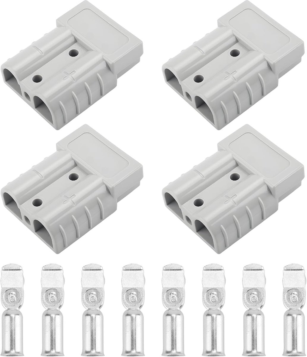 4 stuks voor Anderson batterijaansluiting 50 A stekker 600 V met 8 aansluitpennen, batterij snelscheidingsstekker, 50 A 600 V batterijconnector voor auto's, caravans, boten, zonne-systemen