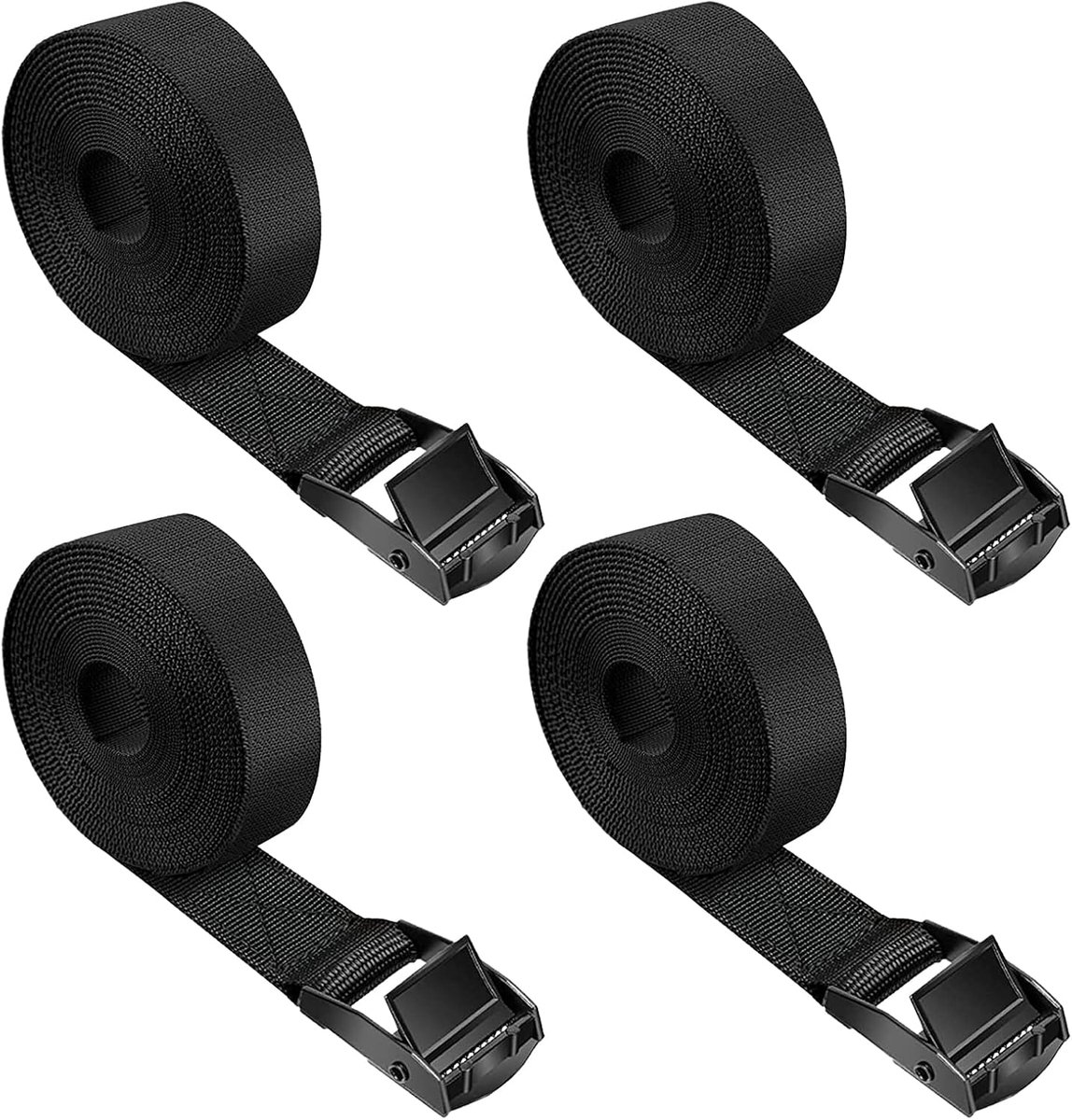 Spanbanden, 3 m, 4 stuks, spits achterdesign, sjorband, zinklegering, kliksluiting, spanriem, verstelbare bevestigingsriem met klemsluiting voor fiets, motorfiets, bagagepakketten, camping