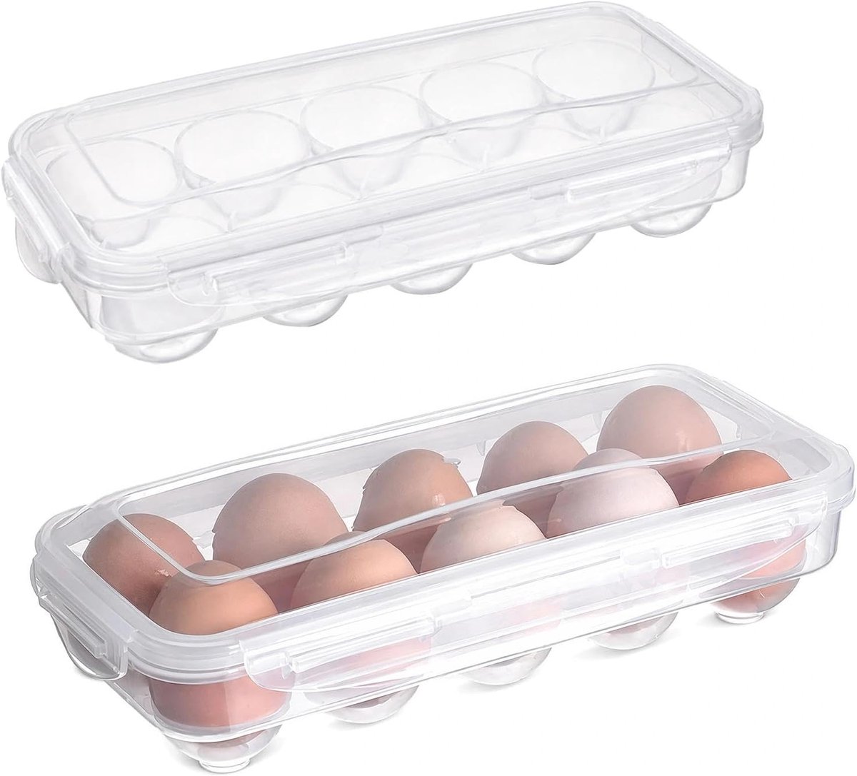 2 stuks eierdoos voor 10 eieren, eieropslag, koelkast, stapelbaar, eiercontainer voor koelkast van kunststof, transparante eieropslag, eierdoos, plastic voor keuken en transport