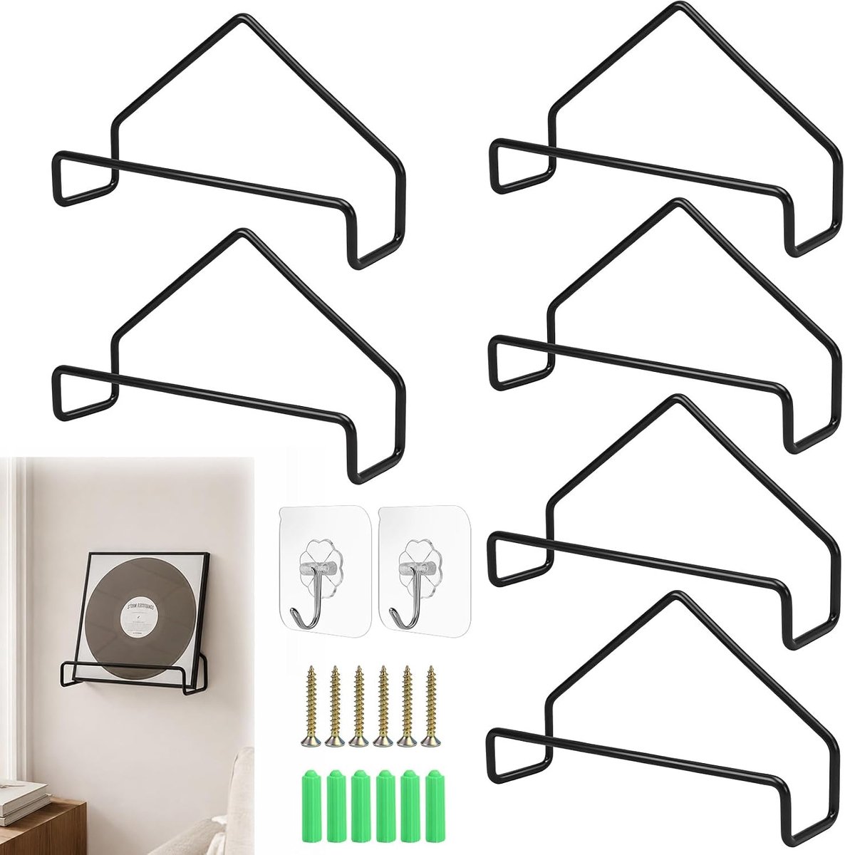 6 stuks vinylplaten wandhouder vinyl houder muur 16 x 9 x 3 cm