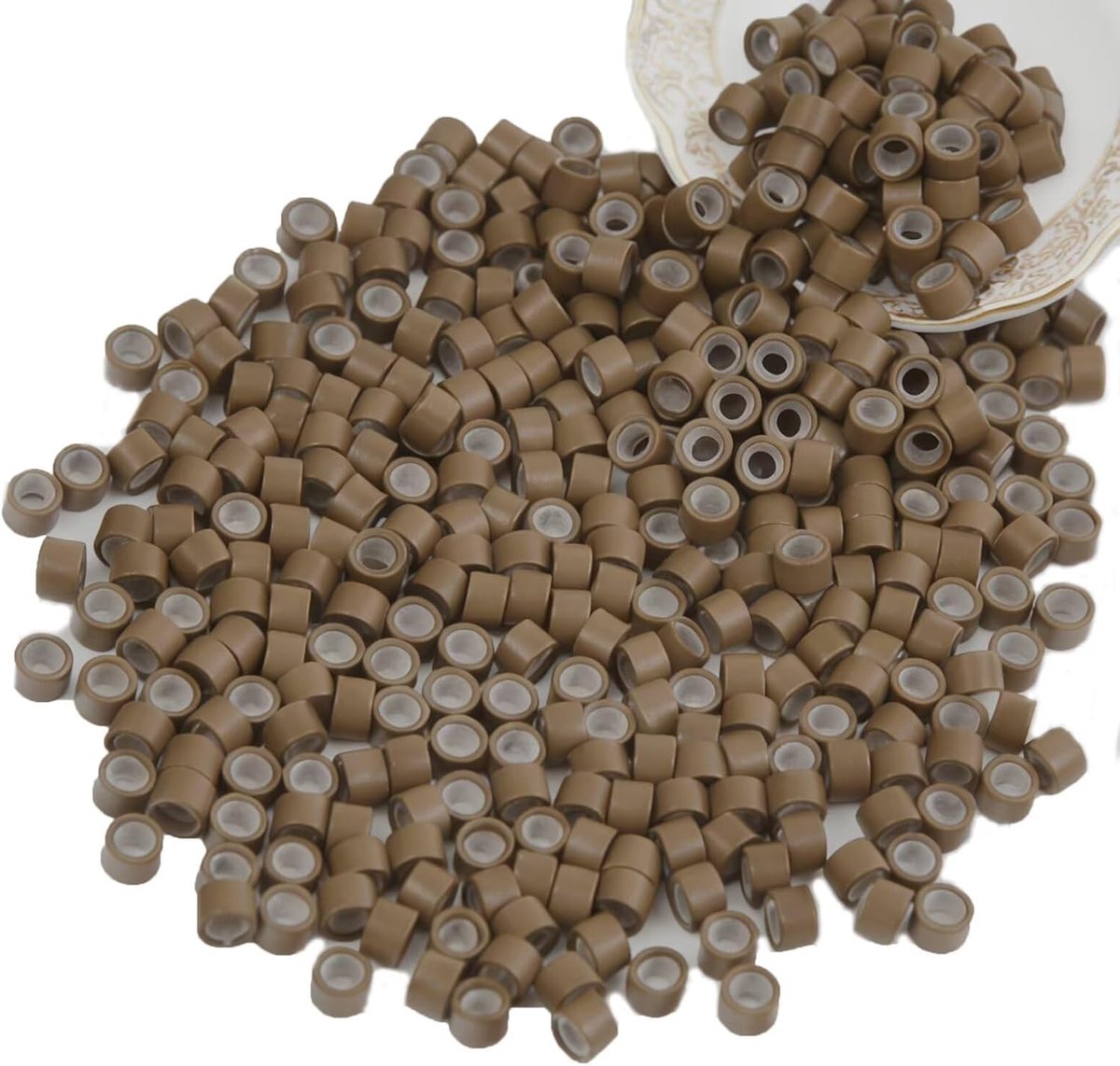 Nanoringen met siliconen accessoires, premium siliconen voor pruiken, haarverlengingsringen voor microring-extensions, hoogwaardige nano-ringextensies voor echt haar, donkerblond, nano-kralen, 4 mm