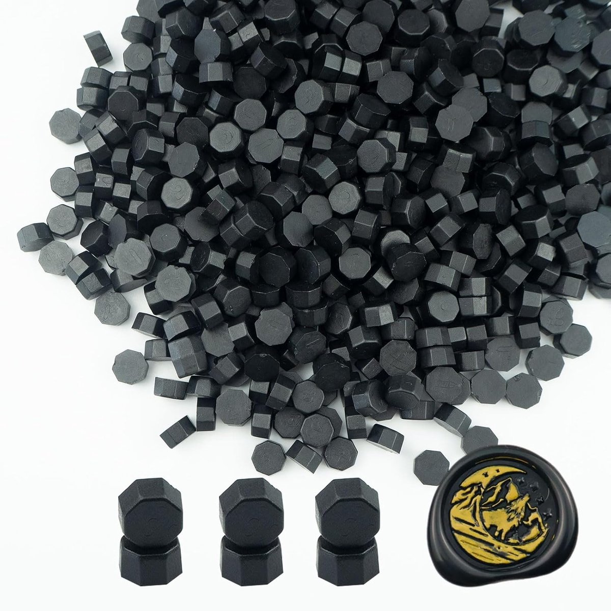 Ioggtser 500 PCS Octagon Verzegelende Wasparels voor Waszegelstempel, Verzegelende Parels voor Huwelijks- en Feestuitnodigingen (Black)