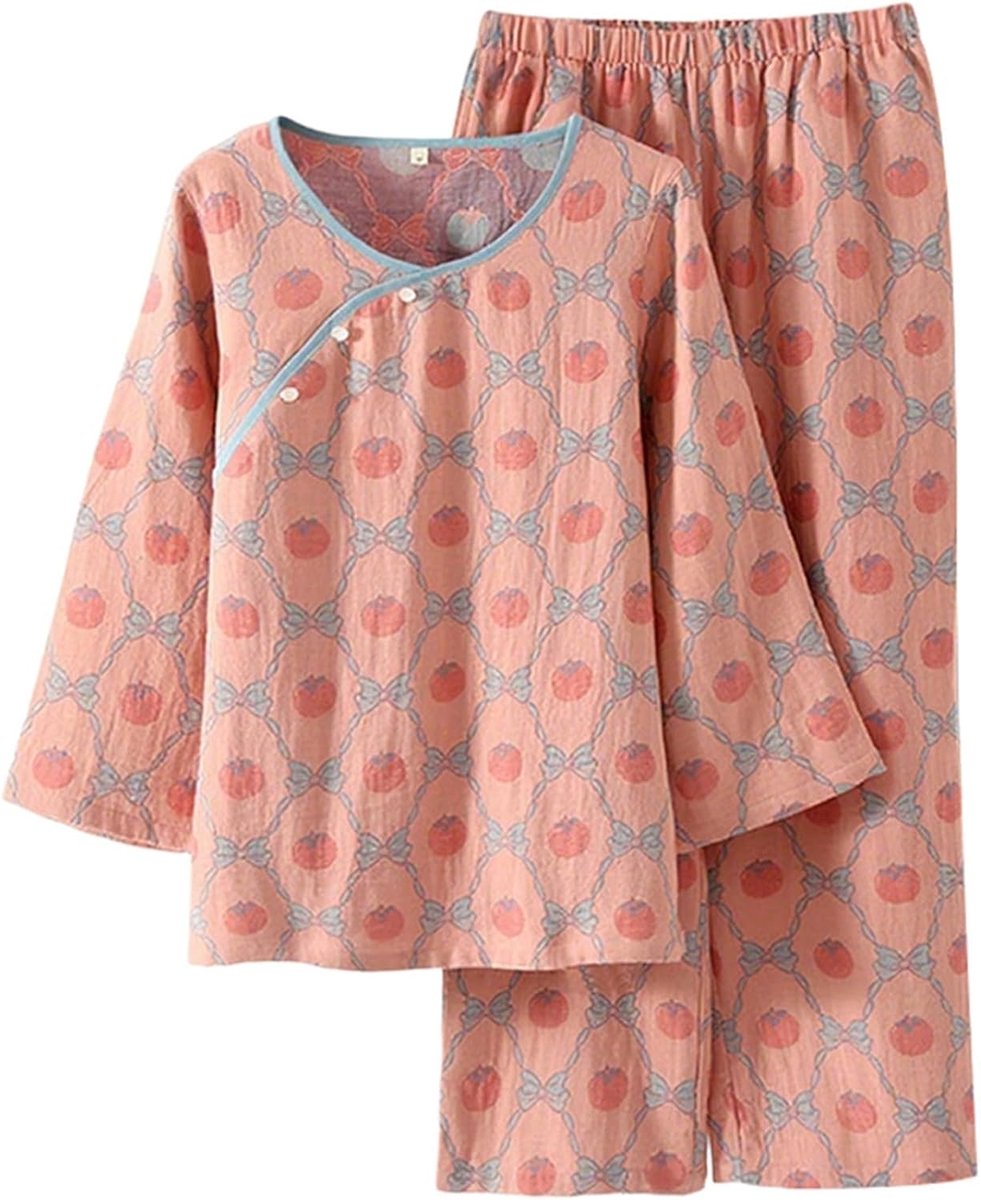 Damespyjama-set van puur jacquard met 3/4-mouwen en schuine kraag