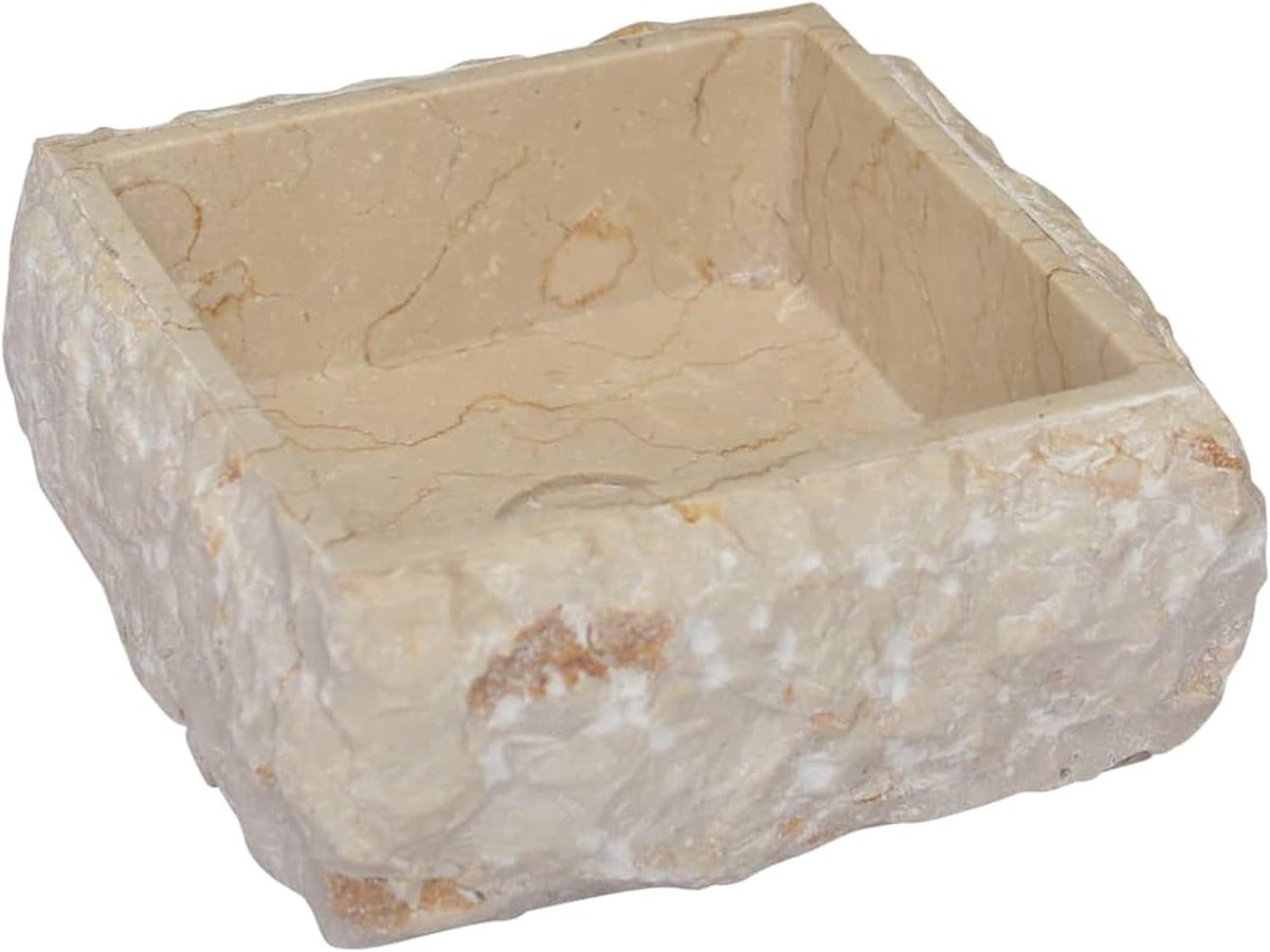 Wastafel, Badkamer Accessoires, Spoelbak, voor de badkamer, standaard, marmer, kleur crème, 30 x 30 x 13 cm, vierkante wastafel, marmeren wastafel