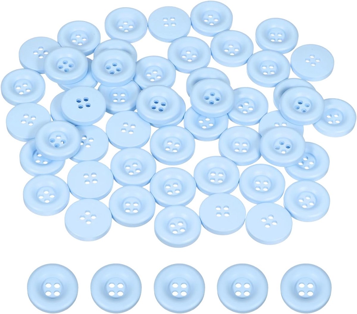 Knopen om te naaien, 20 mm, 4 harsgaten, dik, rond, voor kleding, knutselen, decoratie, lichtblauw