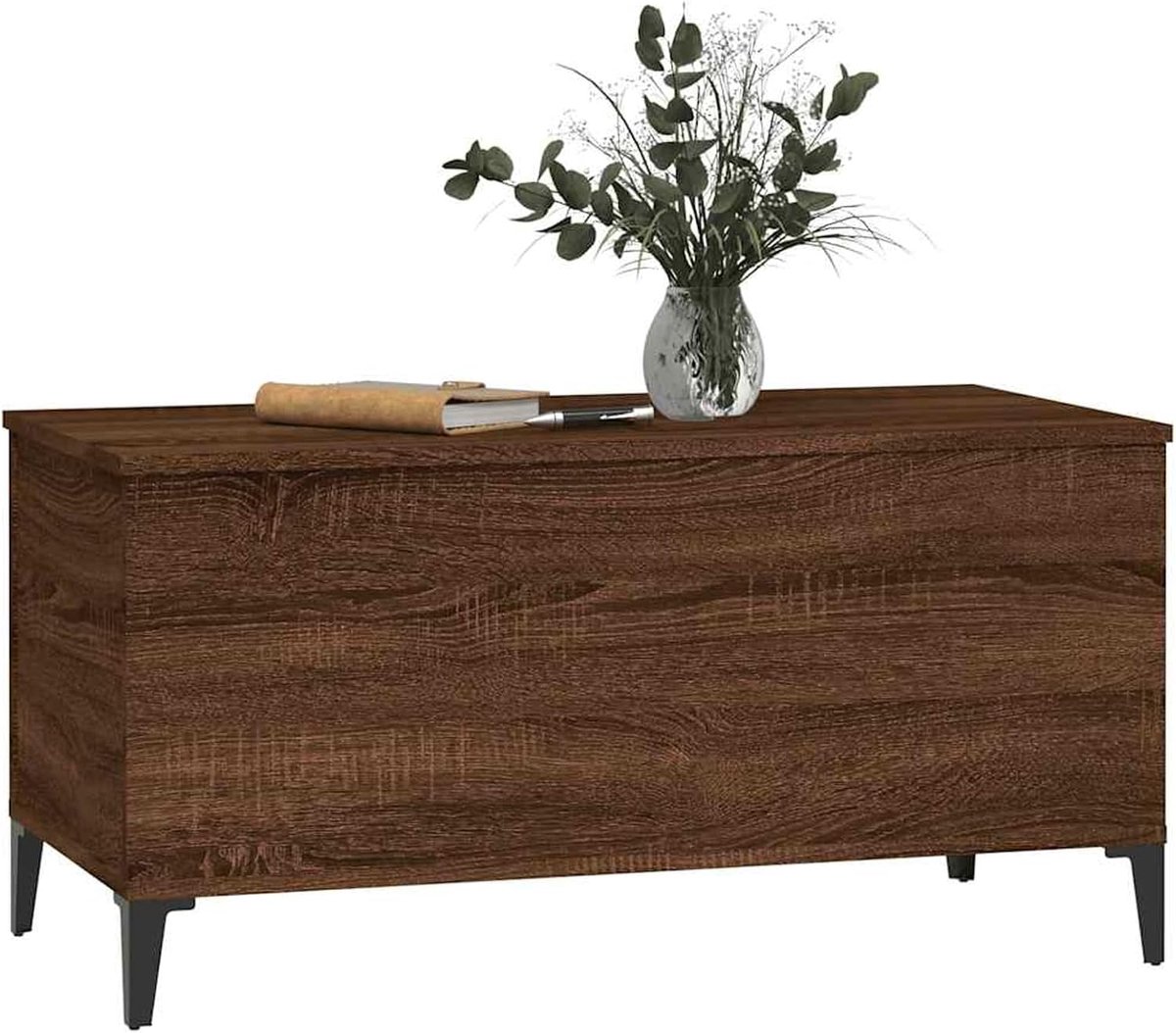 Eettafel, in hoogte verstelbaar, bruin, eiken houtwerk, metaal, 90x44,5x45 cm, met opbergruimte, voor woonkamer, eetkamer, homeoffice, tafels & koffietafels