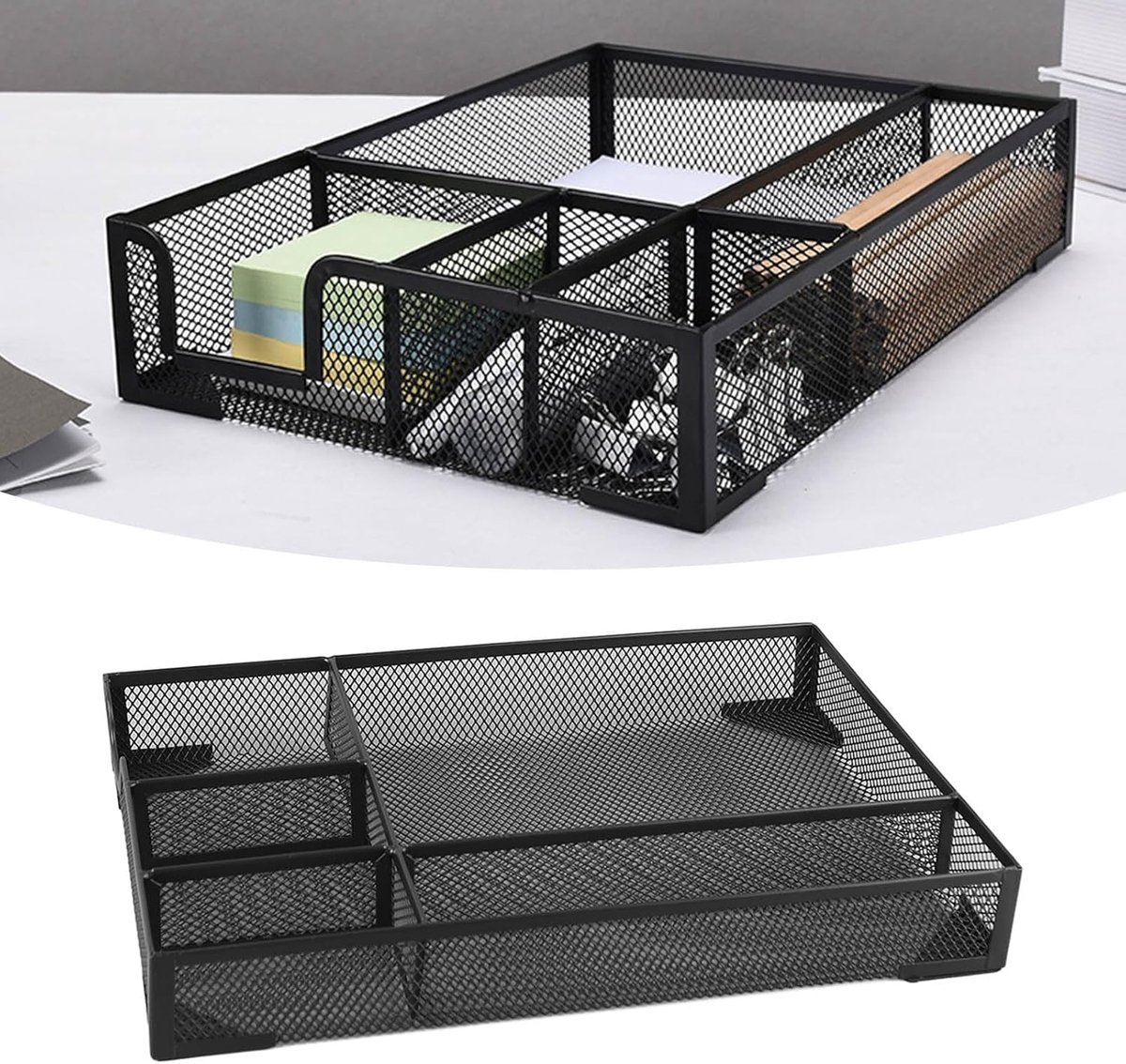 Bureaulade organizer bakje, 31,5x21,6x4,6 cm metalen gaas bureaulade organizer bakje met 5 compartimenten, kantoororganizer voor kantoor, thuis, schoolbenodigdheden