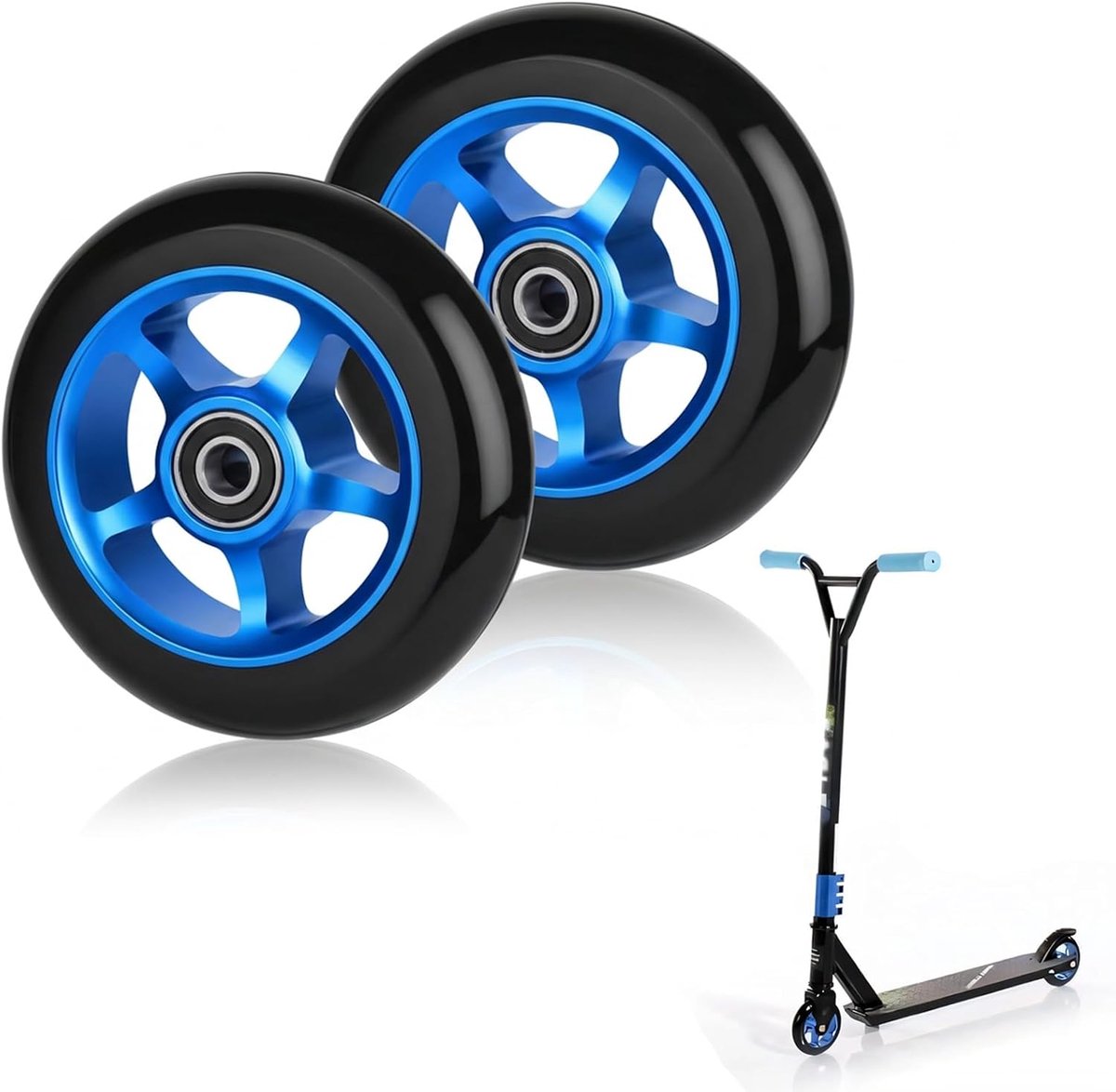 100 mm, 2 stuks, reservewielen met ABEC-9 lagers, hardheid 88A, accessoire voor de meeste stuntscooters en kickscooters