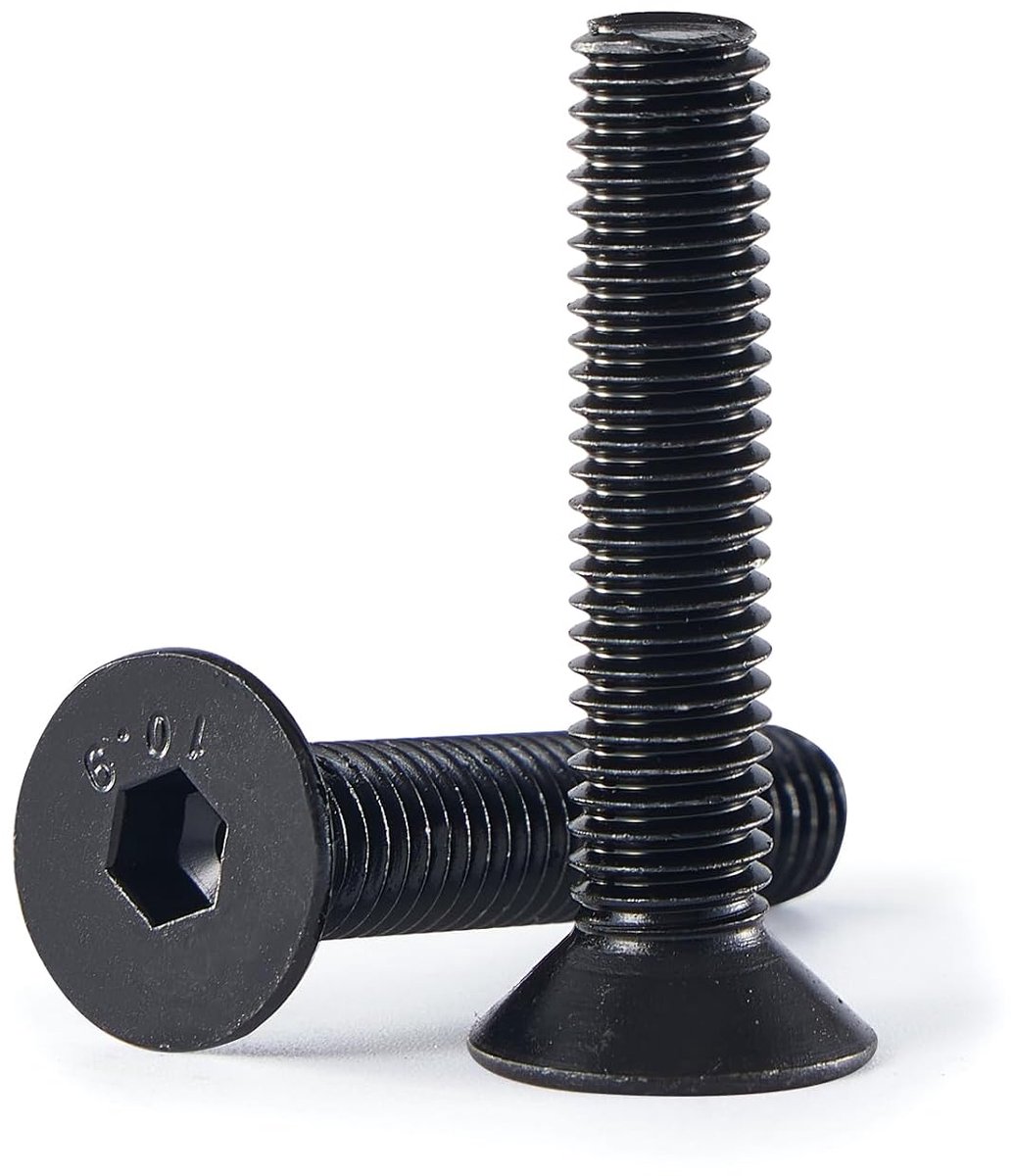 30 stuks M5 x 50 mm Schroeven met verzonken kop met binnenzeskant 10,9 graden koolstofstaal binnenzeskantschroef met volledige schroefdraad zwart